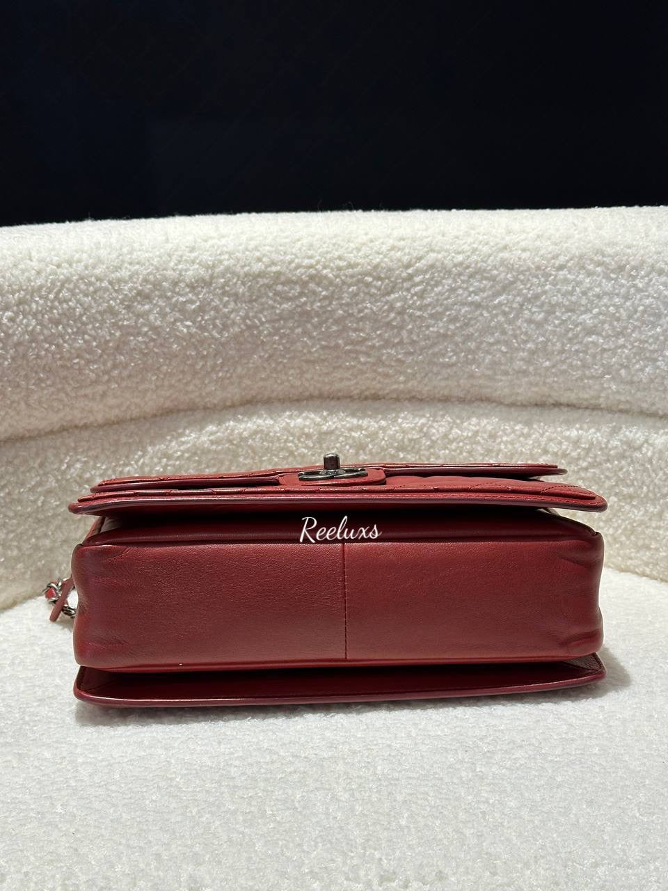 CHANEL Lambskin Quilted Citizen Zip Large Flap Dark Red  Shoulder Bag