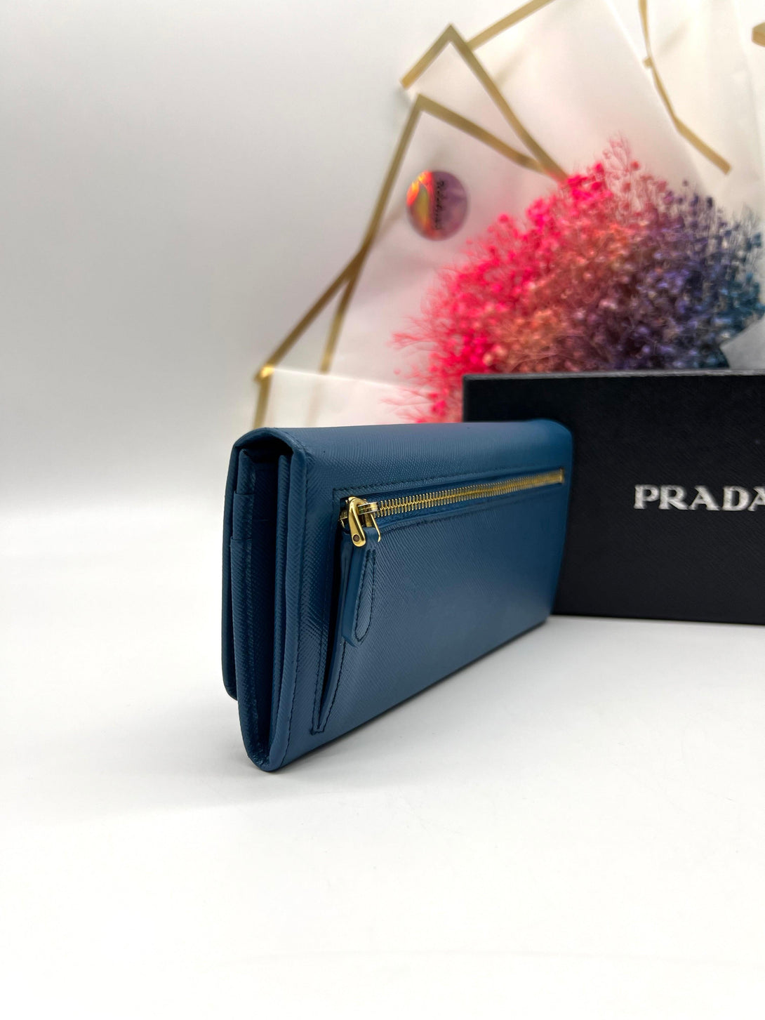 PRADA Saffiano Fiocco Ribbon 1M1132 Women's Saffiano Long Wallet (bi-fold) Bluette - Reeluxs 