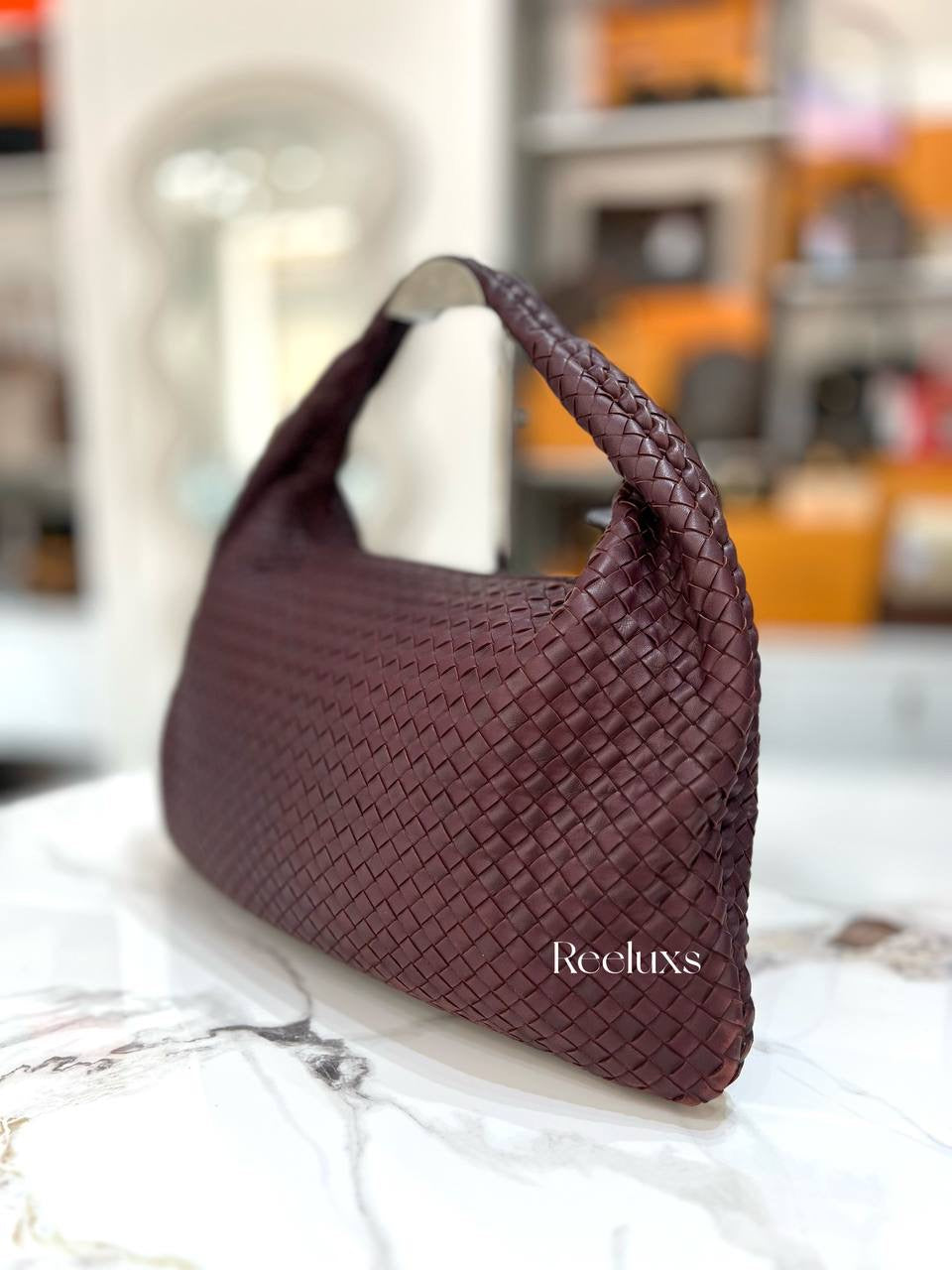 BOTTEGA VENETA Burgundy Intrecciato Hobo Shoulder Bag