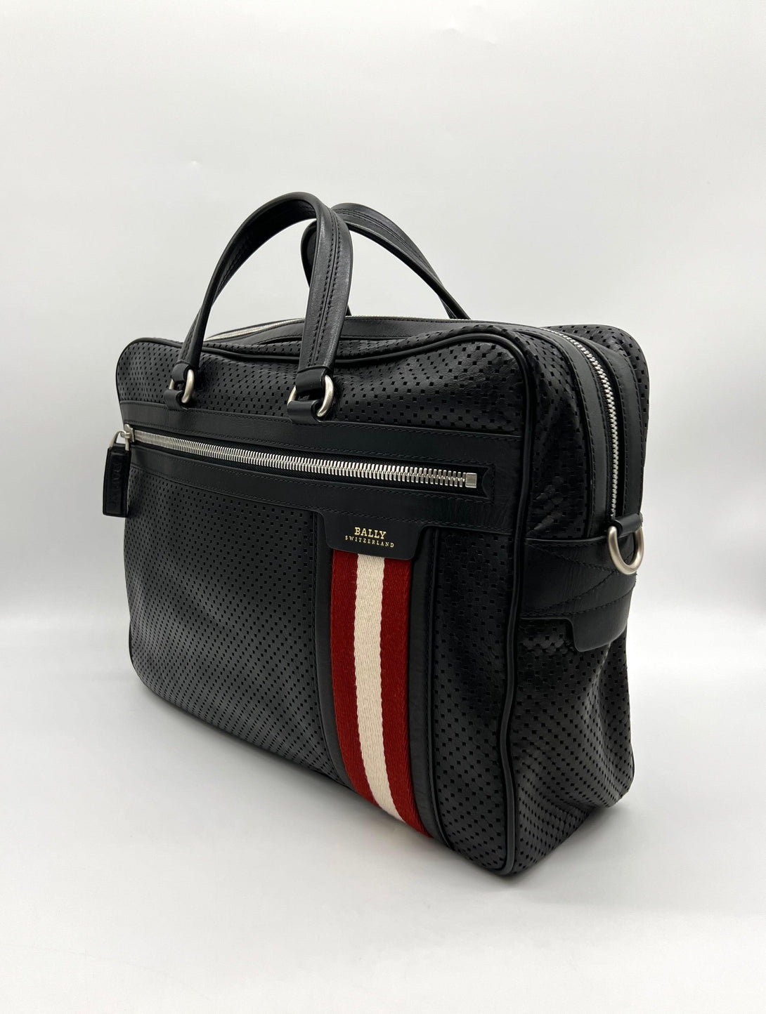 BALLY of Switzerland black leather briefcase bag w stripe - Reeluxs 