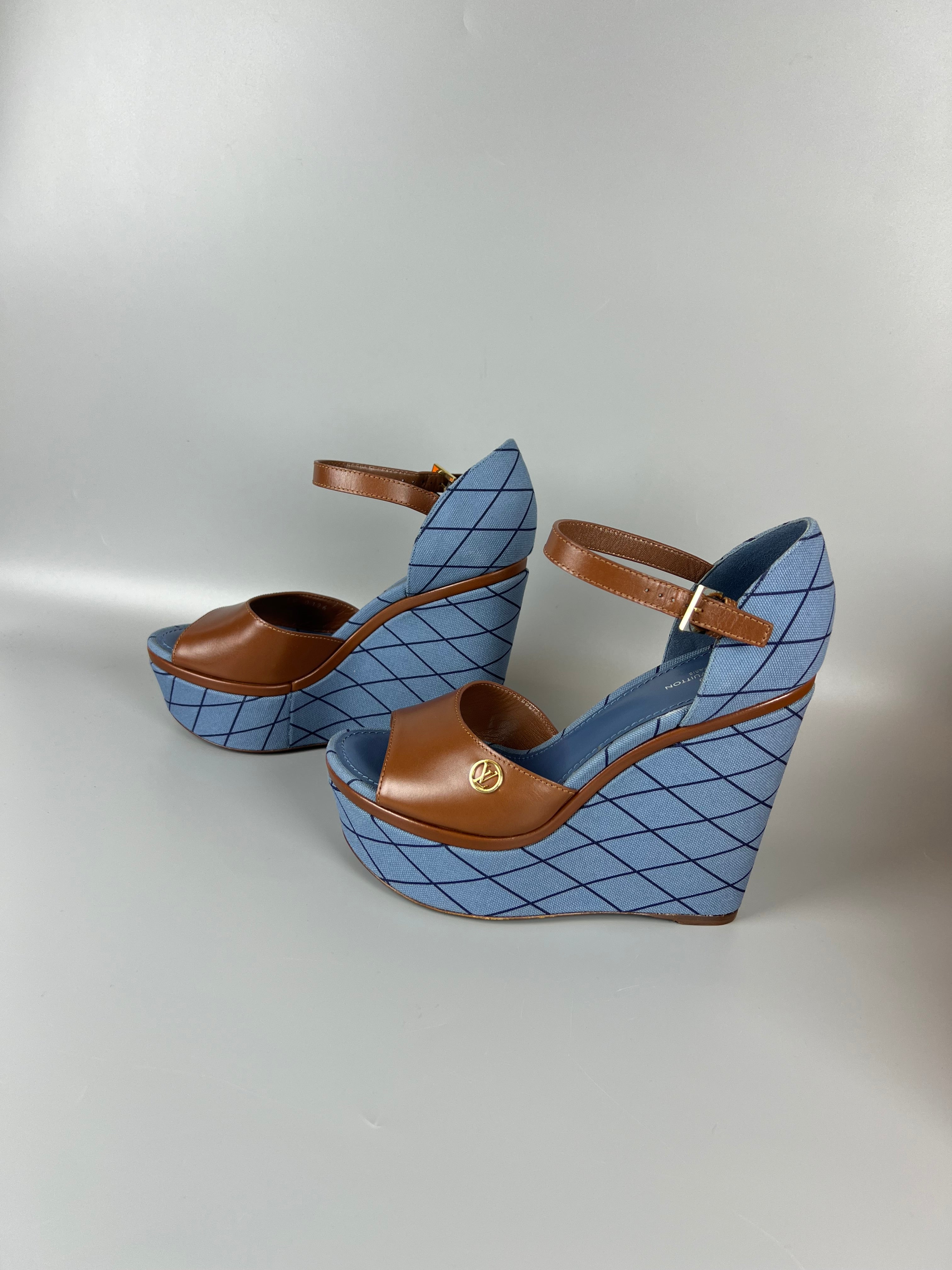 LOUIS VUITTON LV Denim Malletage Blossom Wedge Heels