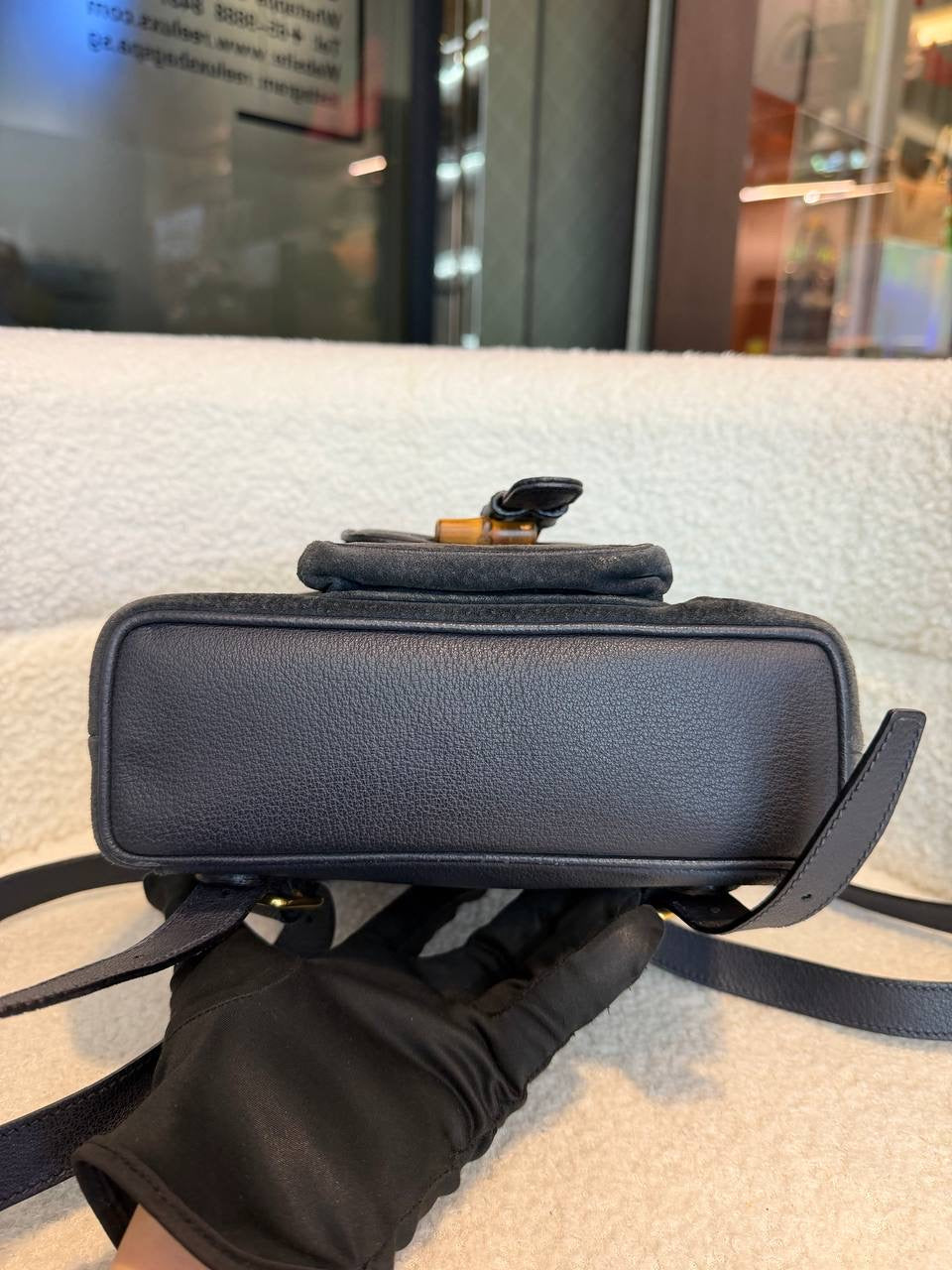 GUCCI Bamboo Backpack Suede Black