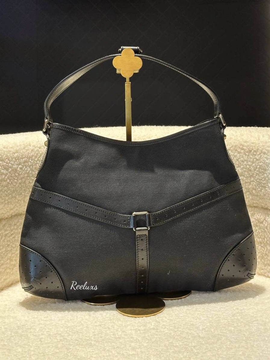 GUCCI  Black Canvas Reins Shoulder Bag