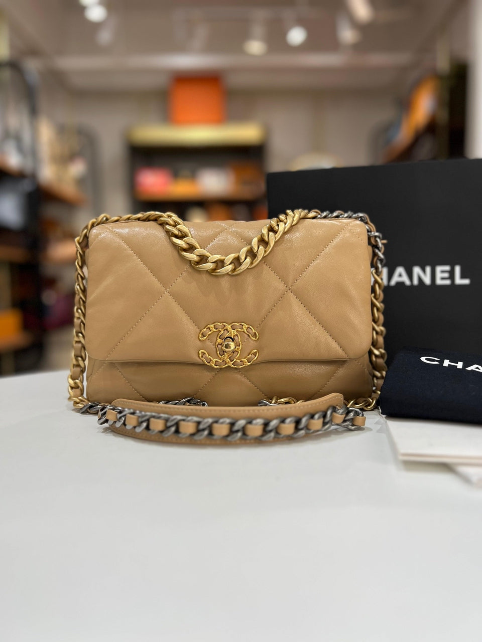 CHANEL 19 Lambskin Beige Color With GHW & SHW Women Shoulder Bag - Reeluxs 