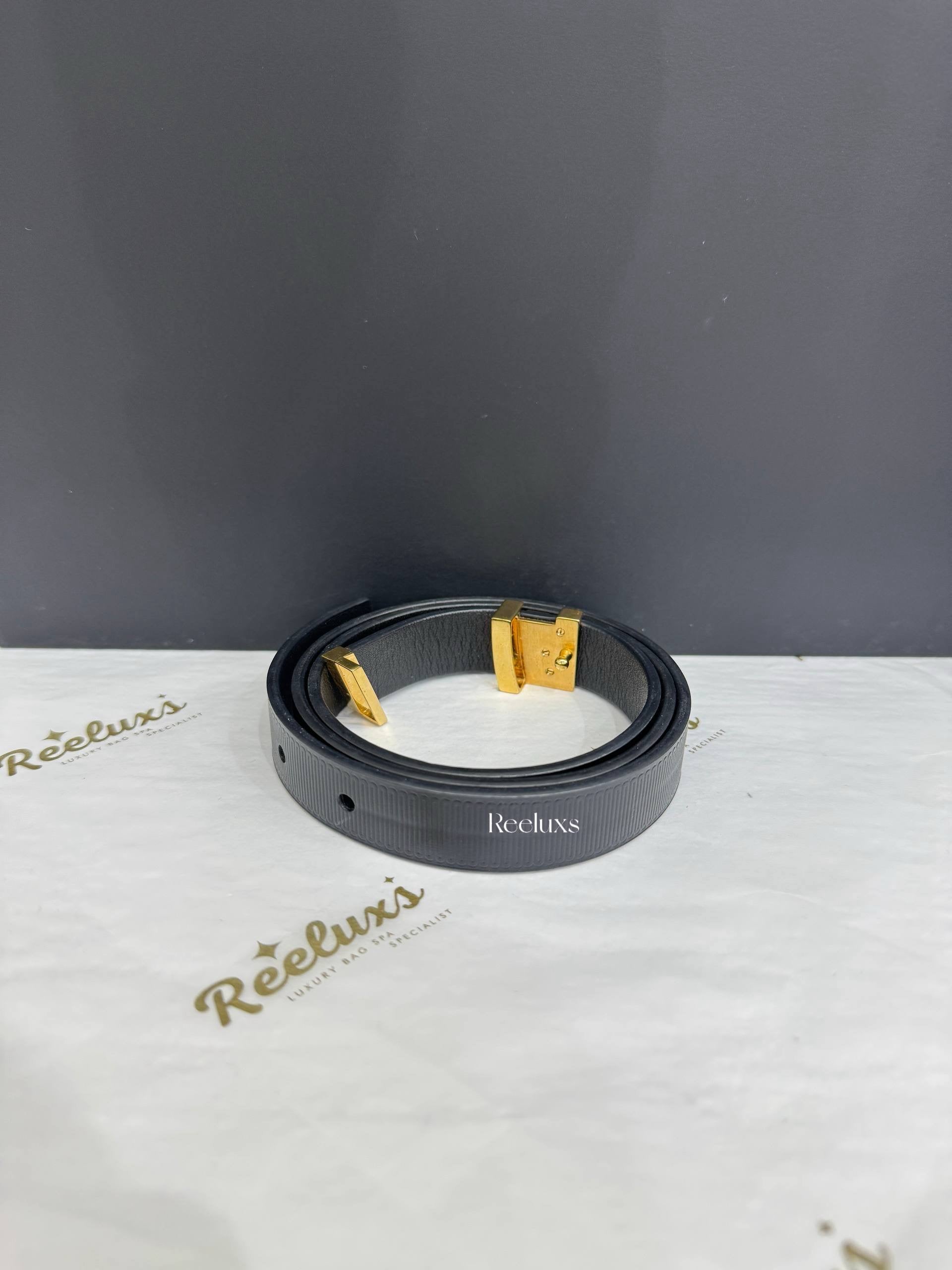 LOUIS VUITTON Initiales 20mm Belt-Black Embossed Leather