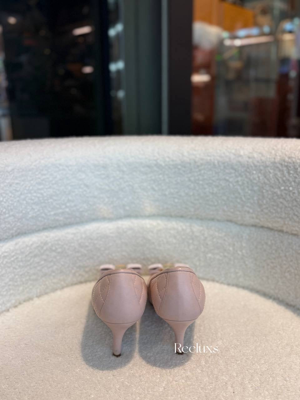 Salvatore Ferragamo Varina Bow Quilted Ballet Flats In Nude Flesh