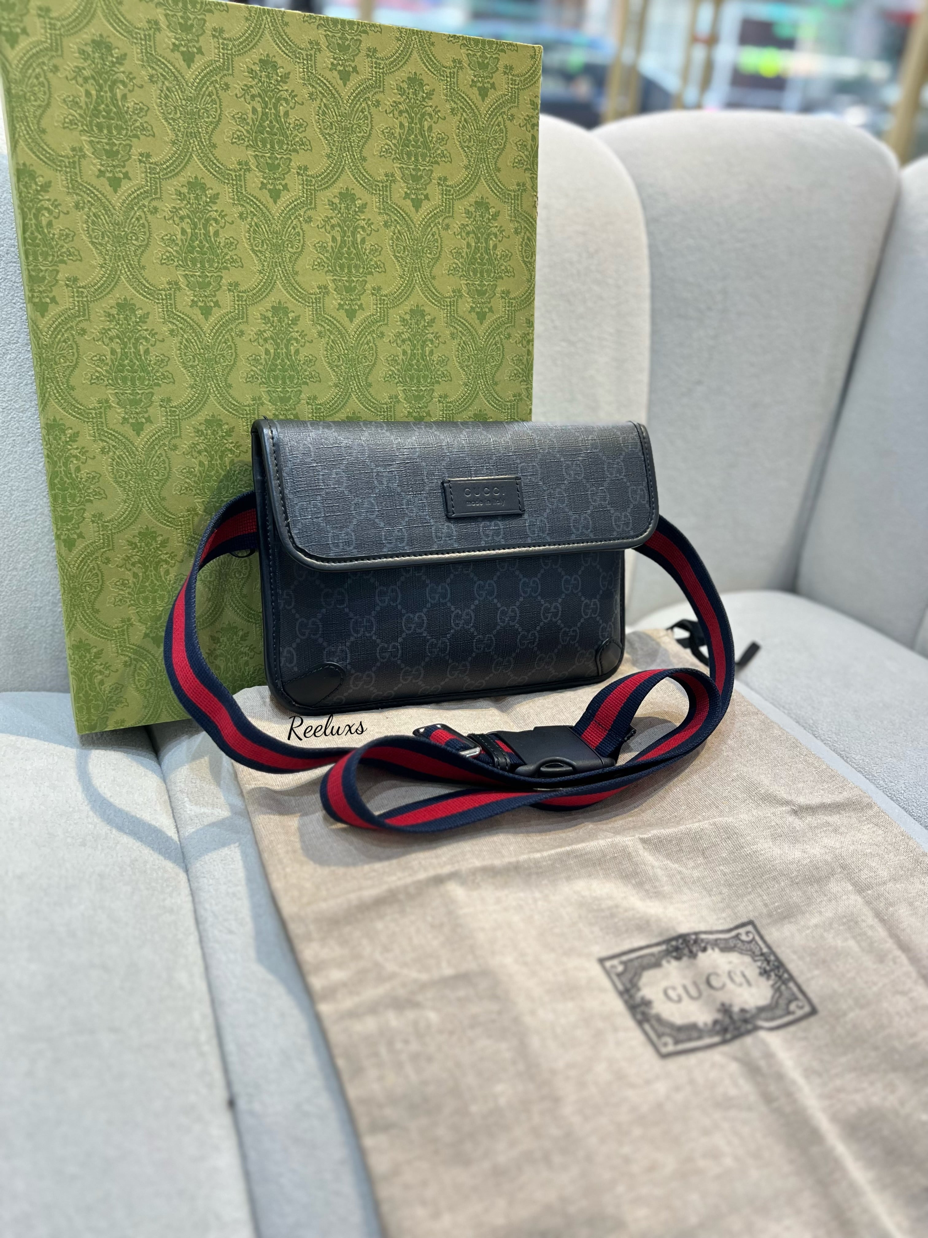 GUCCI Belt Bag In Black GG Superme Canvas