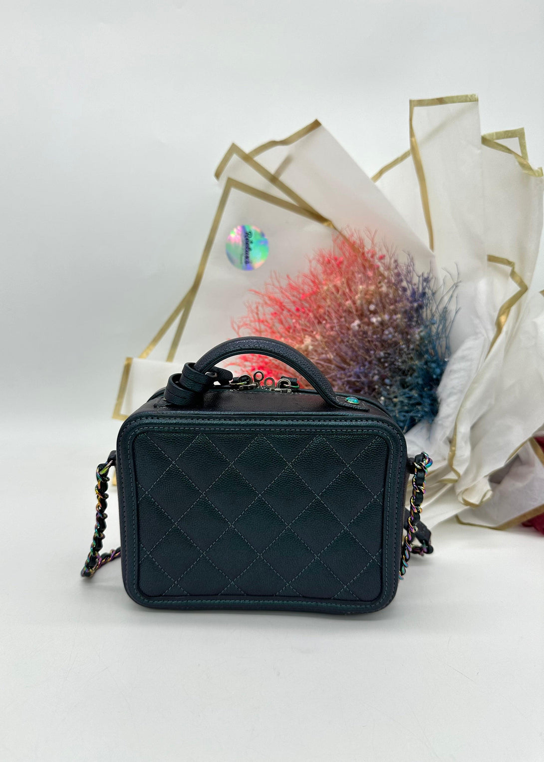 As New CHANEL Iridescent CaviarQuilted Small CC Filigree Vanity Case Dark Turquoise For Women Crossbody & Sling Bag - Reeluxs 