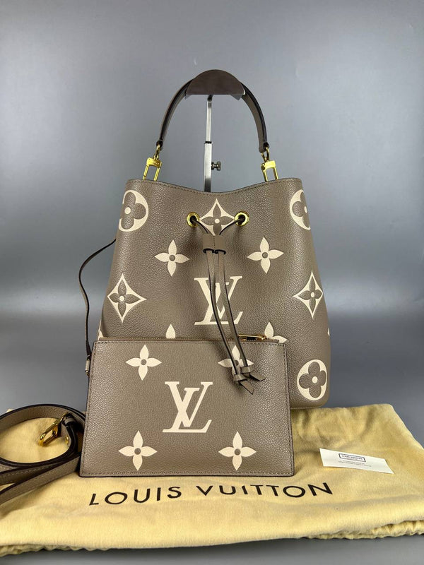 2022 MICROCHIP LOUIS VUITTON Neone Mm In  Tourturelle Creme Bicolor Monogram Shoulder Bag