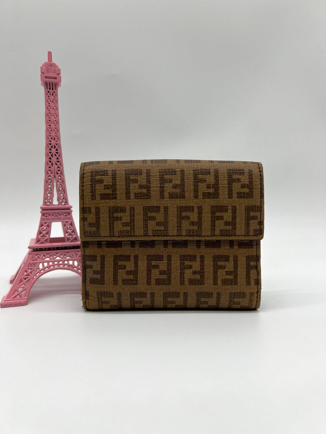 FENDI Brown Zucchino Coated Canvas Compact Wallet - Reeluxs 