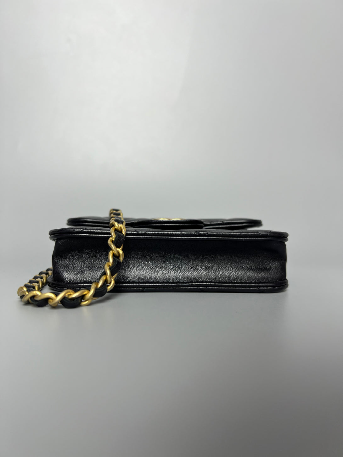 CHANEL Lambskin Black Flap Coin Purse With Chain-Full Set - Reeluxs 