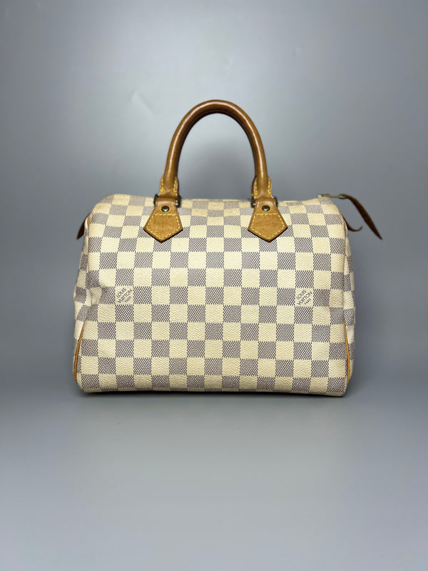 LOUIS VUITTON Speedy 25 White Damier Azur Bandoliere Handbag For Lady