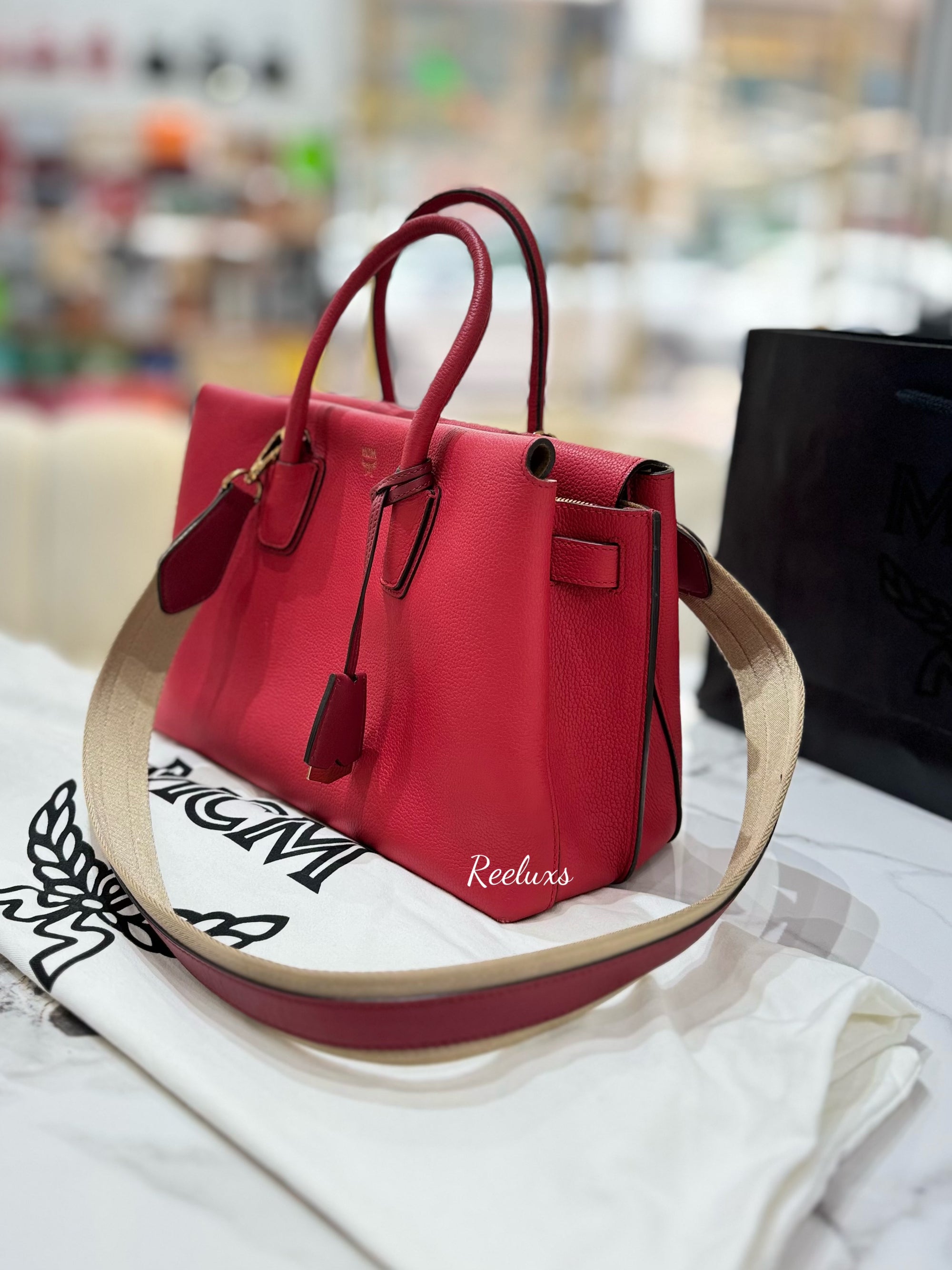 MCM Grained Calfskin Medium Millla Handbag / Shoulder Bag