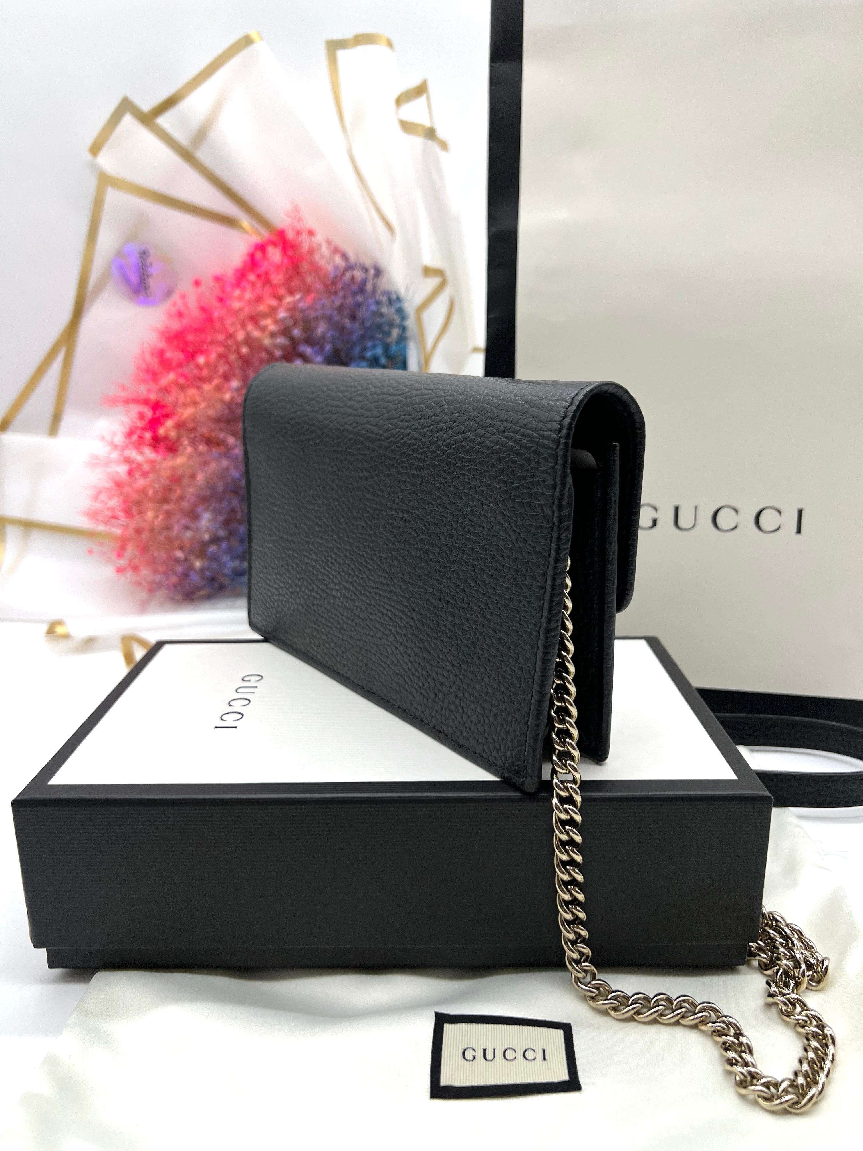 GUCCI Icon GG Interlocking Wallet On Chain Black Crossbody Bag 615523 Black - Reeluxs 