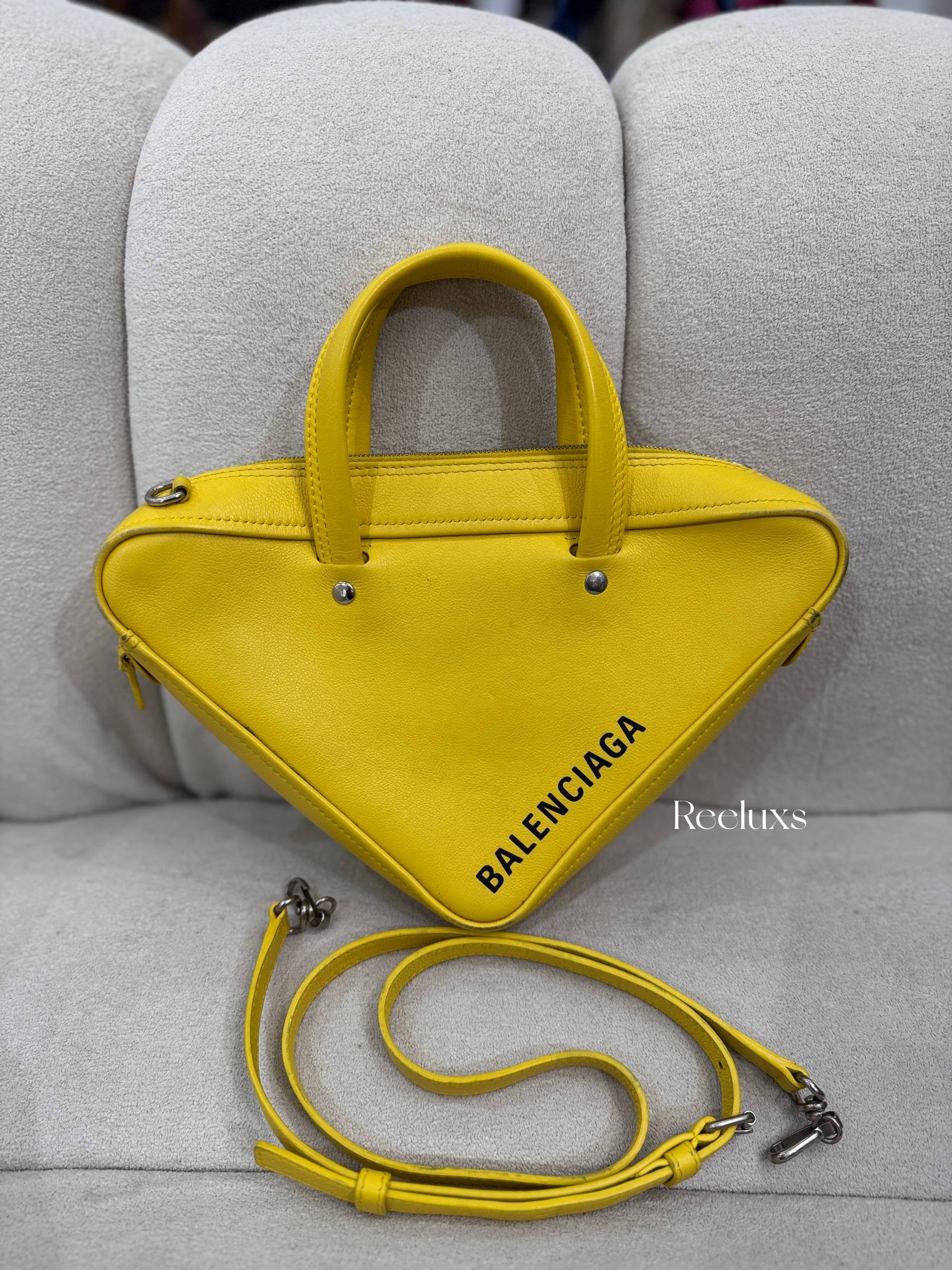 BALENCIAGA Triangle Duffle Bag In Yellow Calfskin Leather