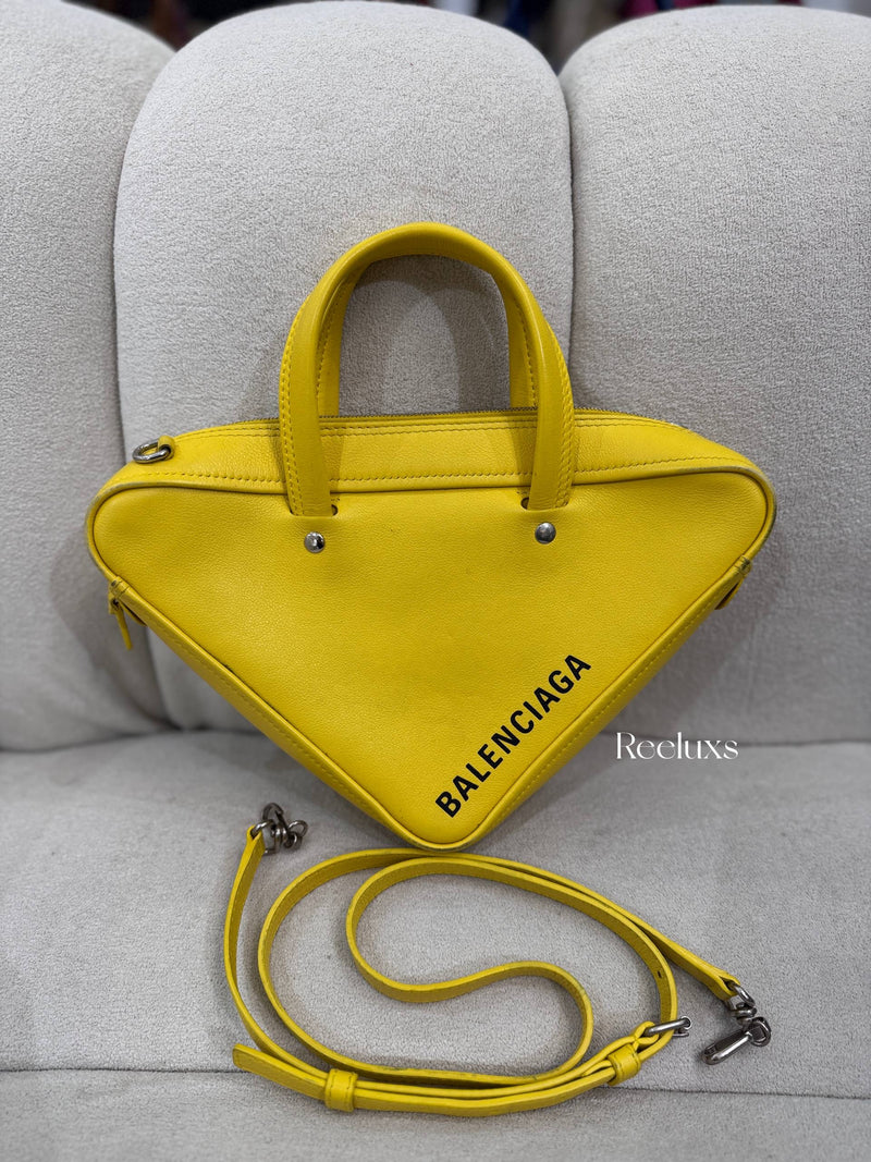 BALENCIAGA Triangle Duffle Bag In Yellow Calfskin Leather