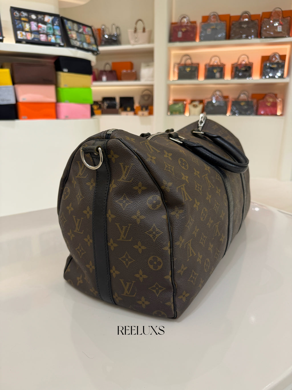 LOUIS VUITTON LV Monogram Macassar Keepall Bandouliere 45