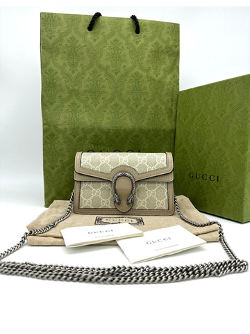 GUCCI Beige & White Dionysus Super Mini Crossbody Chain On Wallet - Reeluxs 