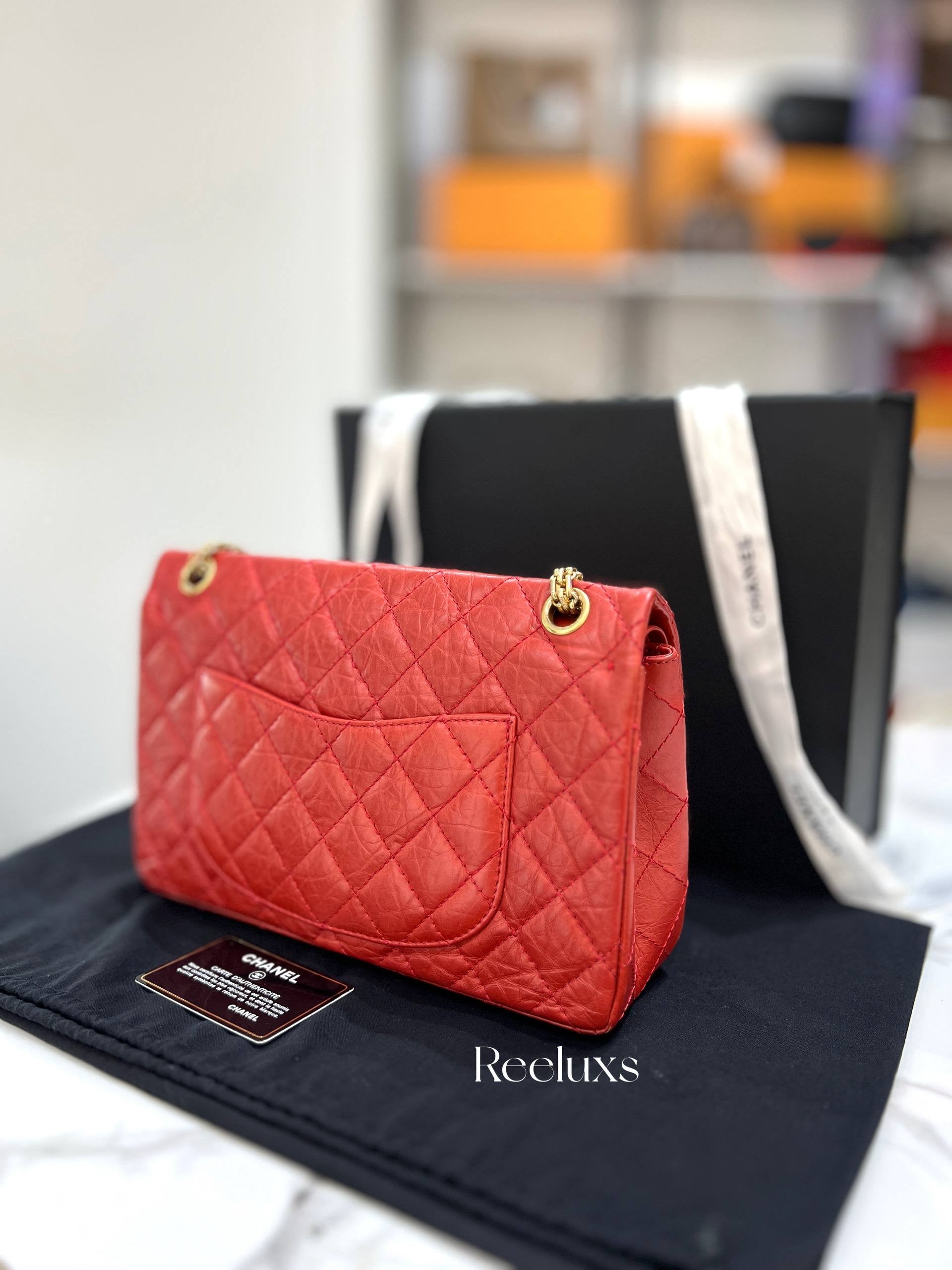 CHANEL Red Quilted Aged Leather Reissue 2.55 Classic Flap Bag GHW