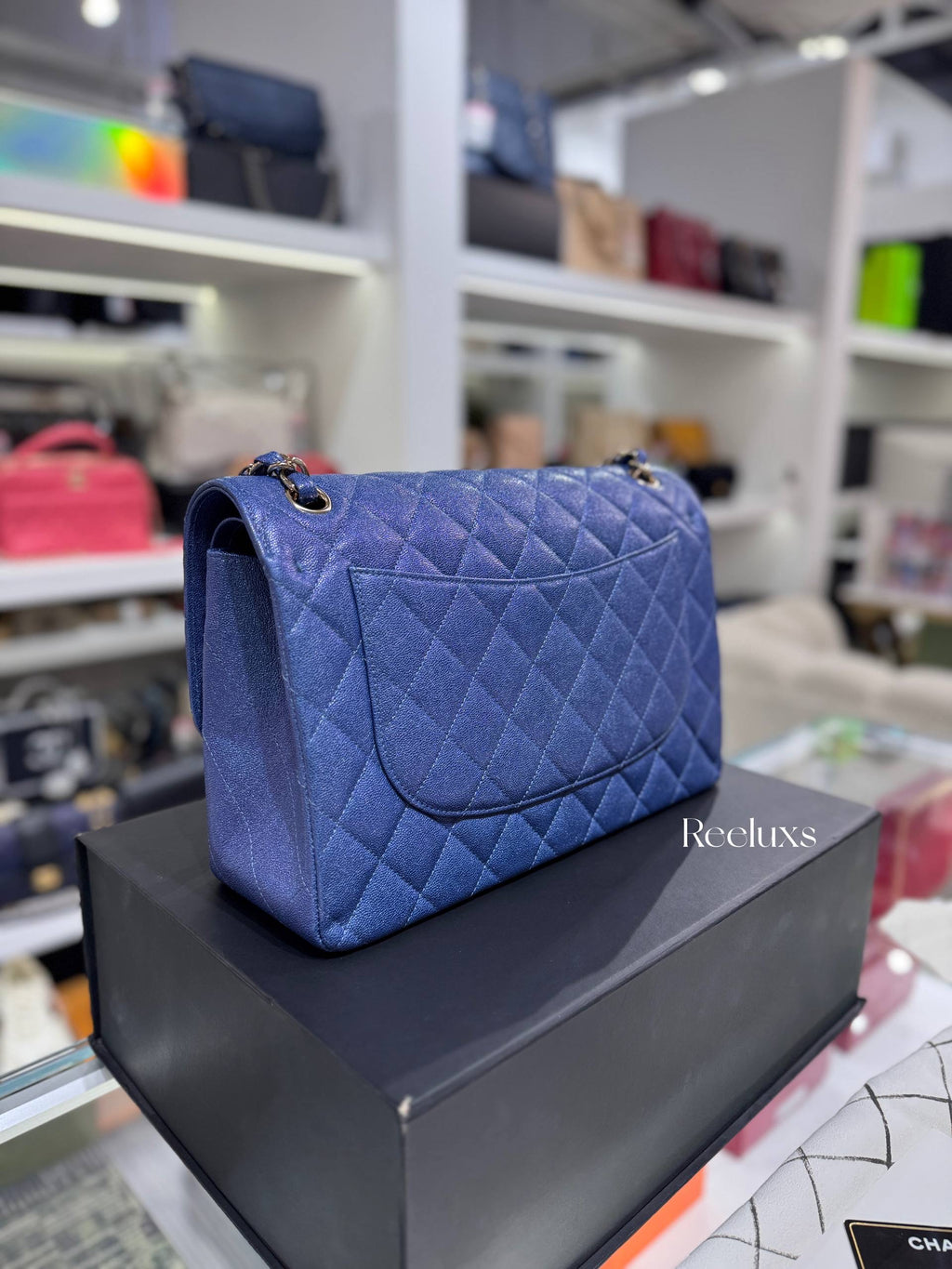 CHANEL Iridescent Caviar Quilted Leather Medium Classic Double Flap Bag Full Set