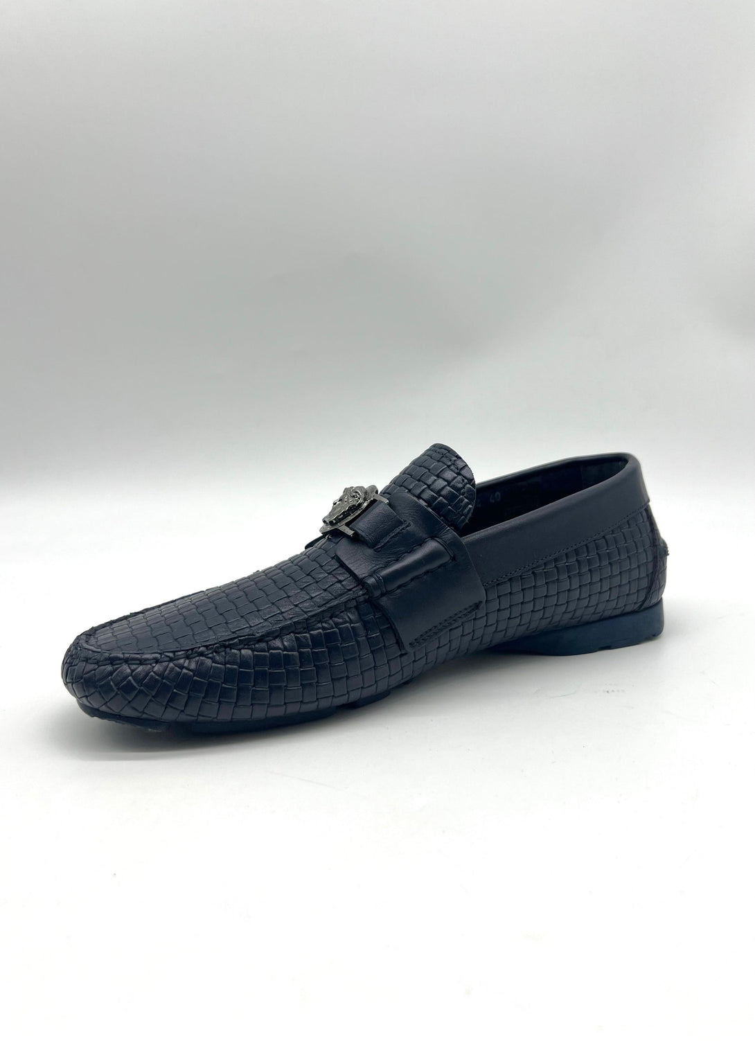 Versace Blue Logo Embossed Leather Medusa Loafers Size 40 - Reeluxs 