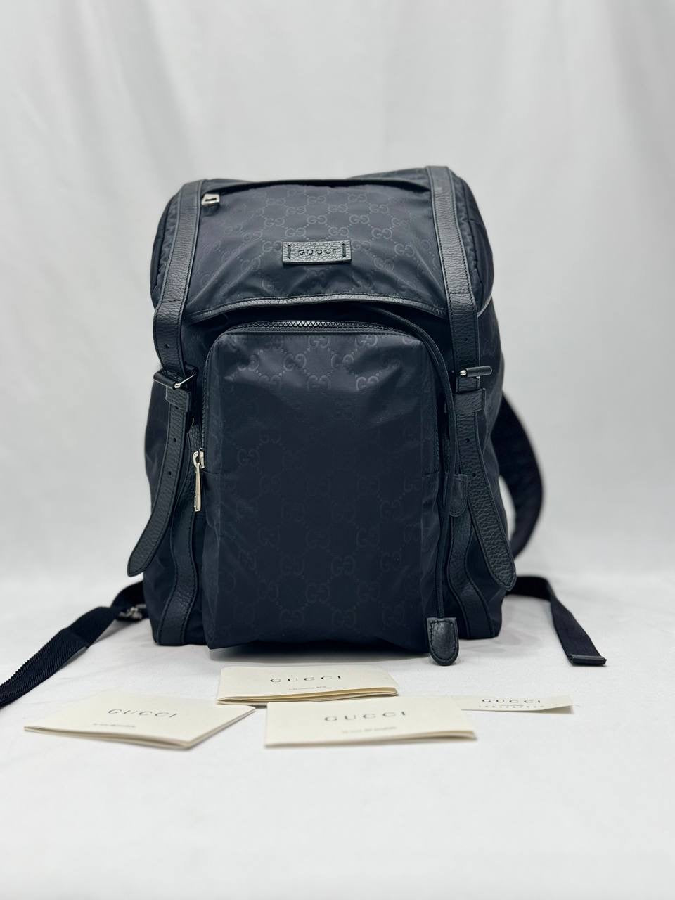 GUCCI Travel Drawstring Rucksack Black GG Supreme Nylon