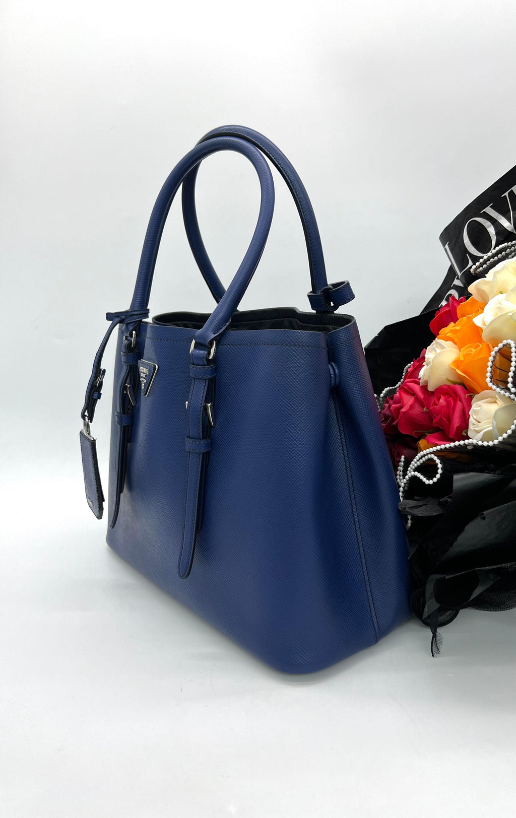 PradaSaffiano CuirCovered-Strap Double Bag, Blue - Reeluxs 