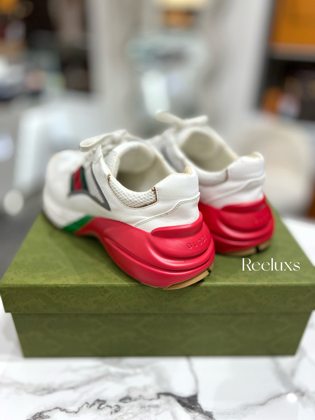 FullSet GUCCI Rhyton Epilogue Sneaker - White / Red Textile- Men's Shoes Size 11