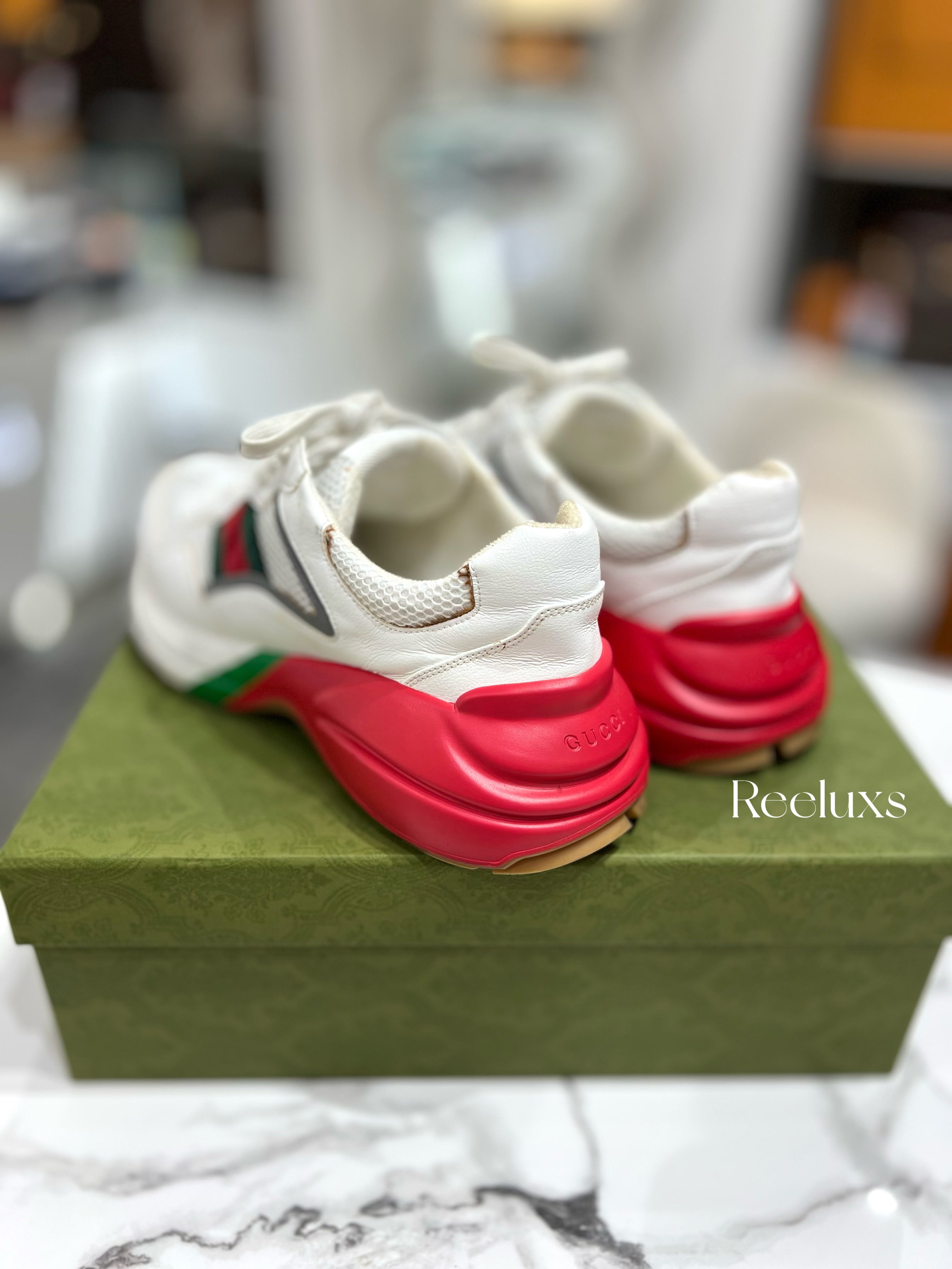 FullSet GUCCI Rhyton Epilogue Sneaker - White / Red Textile- Men's Shoes Size 11