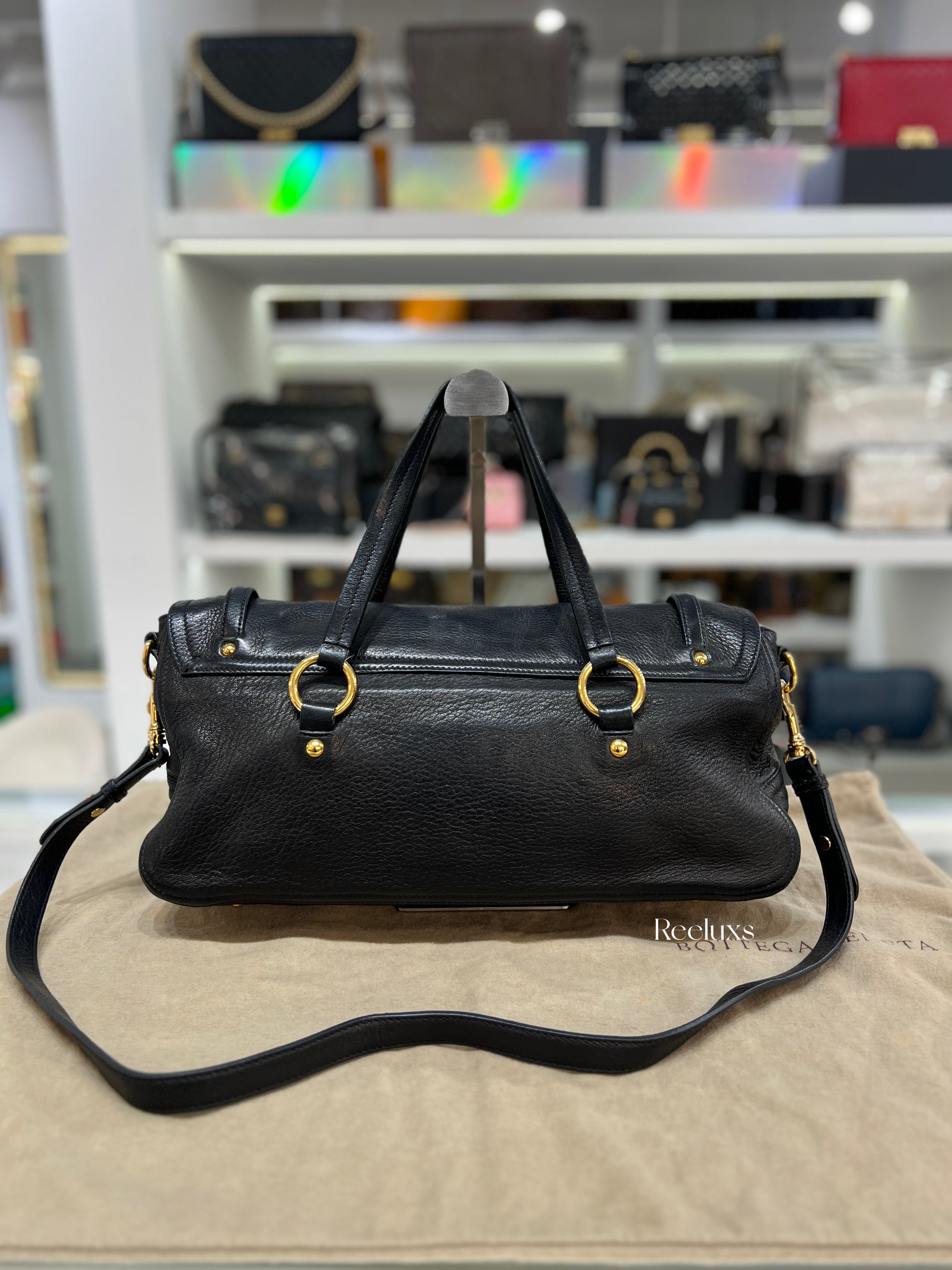 MIU MIU Black Cervo Leather East/West Satchel Bag