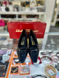 Black Leather Pumps Pointed Toe With Iconic Gold -Tone Gancini Buckle Detail