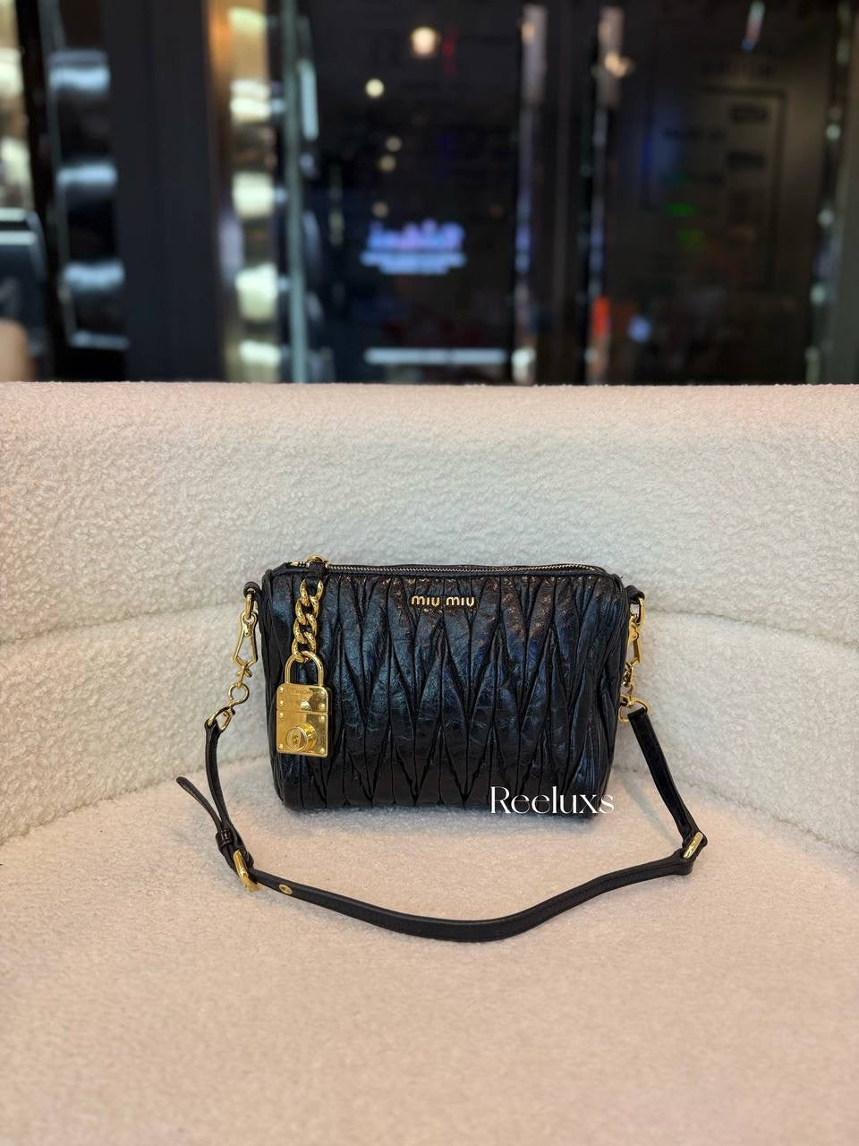 Miu Miu Black Matelassé Lux Contenitor Gold Hardware Pouch