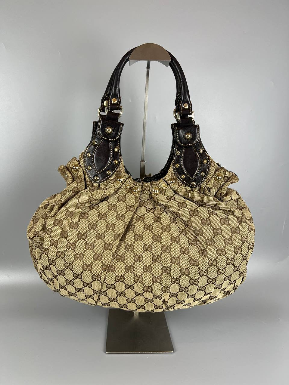 GUCCI GG Canvas Studded Pelam Medium Handbag