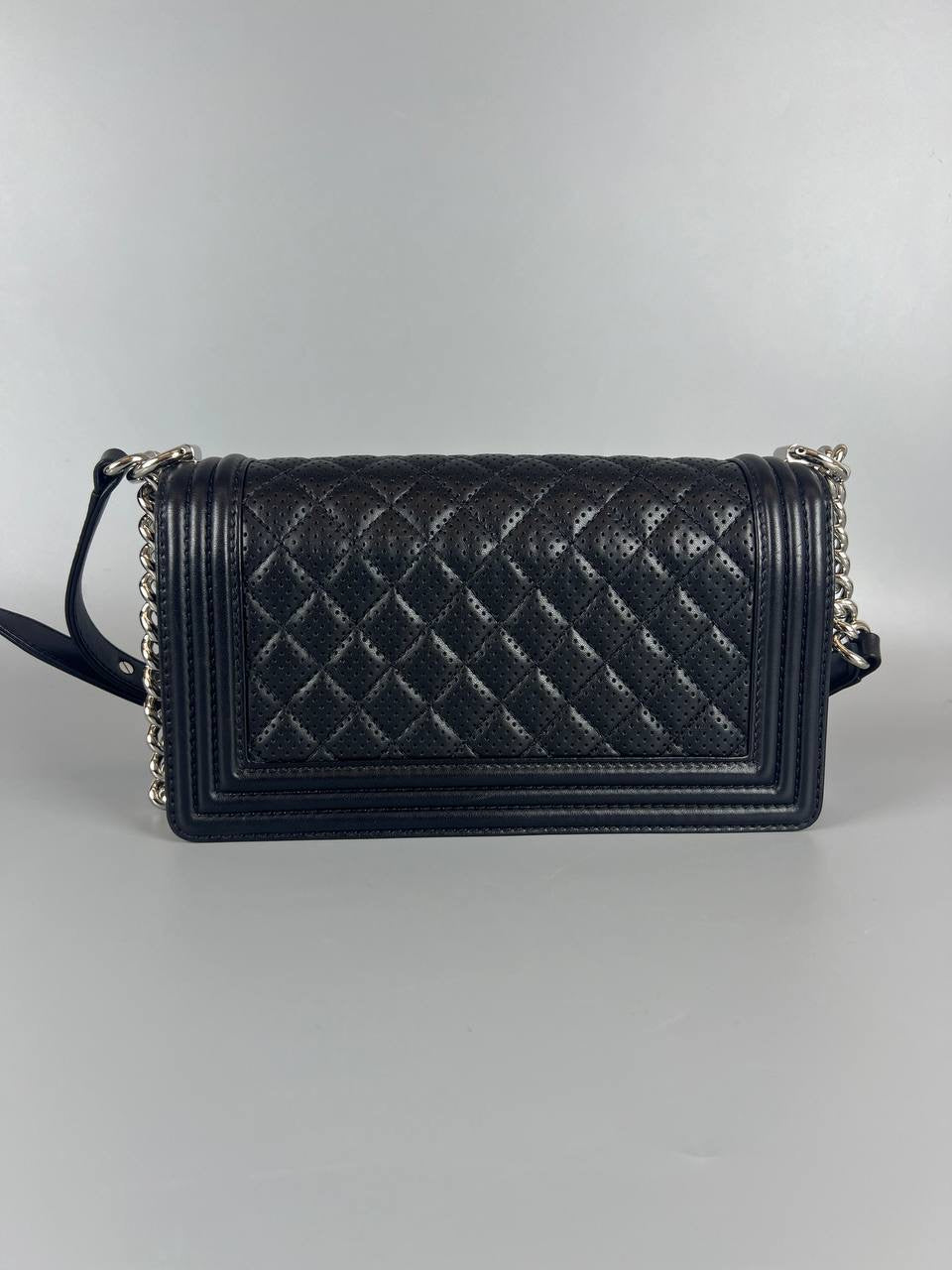 CHANEL Boy Perforated Quilted Lambskin Leboy Black SHW Slingbag