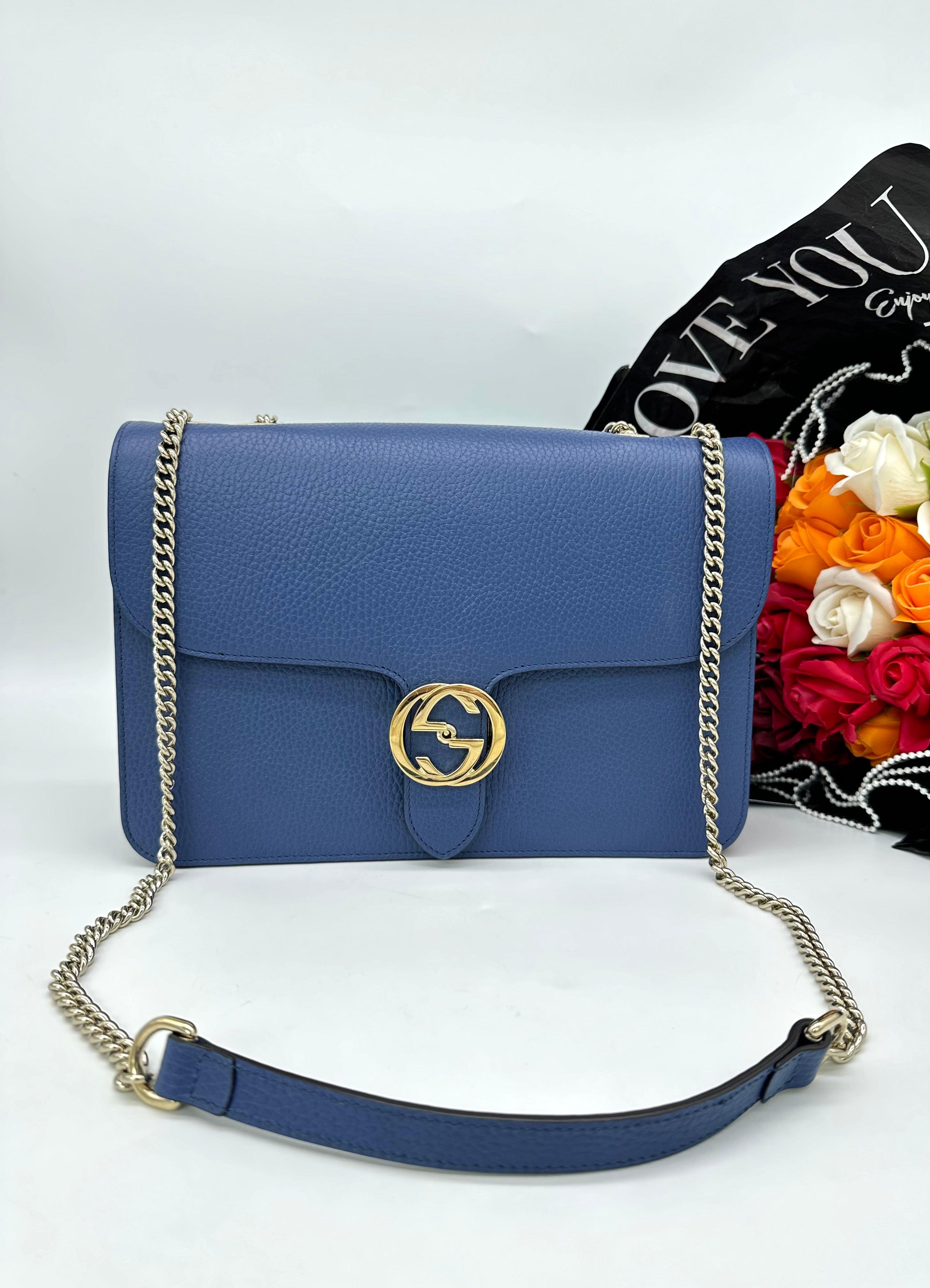 GUCCI Blue Leather Medium Interlocking G Shoulder Bag - Reeluxs 