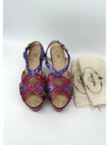 PRADA Multicolor Leather Cork Heel Platform Slingback Sandals Size381/2 - Reeluxs 