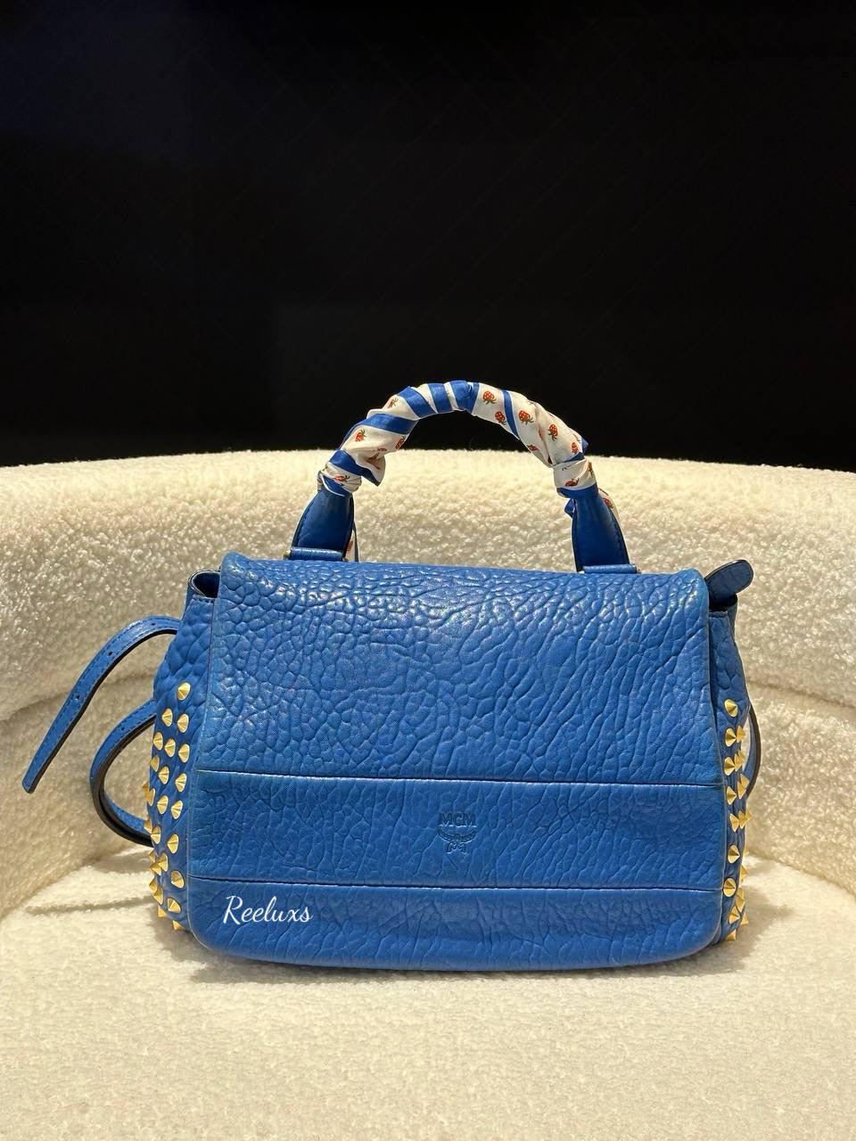 MCM Leather Handle Flap Bag Bule Rivrts Shoulder Bag