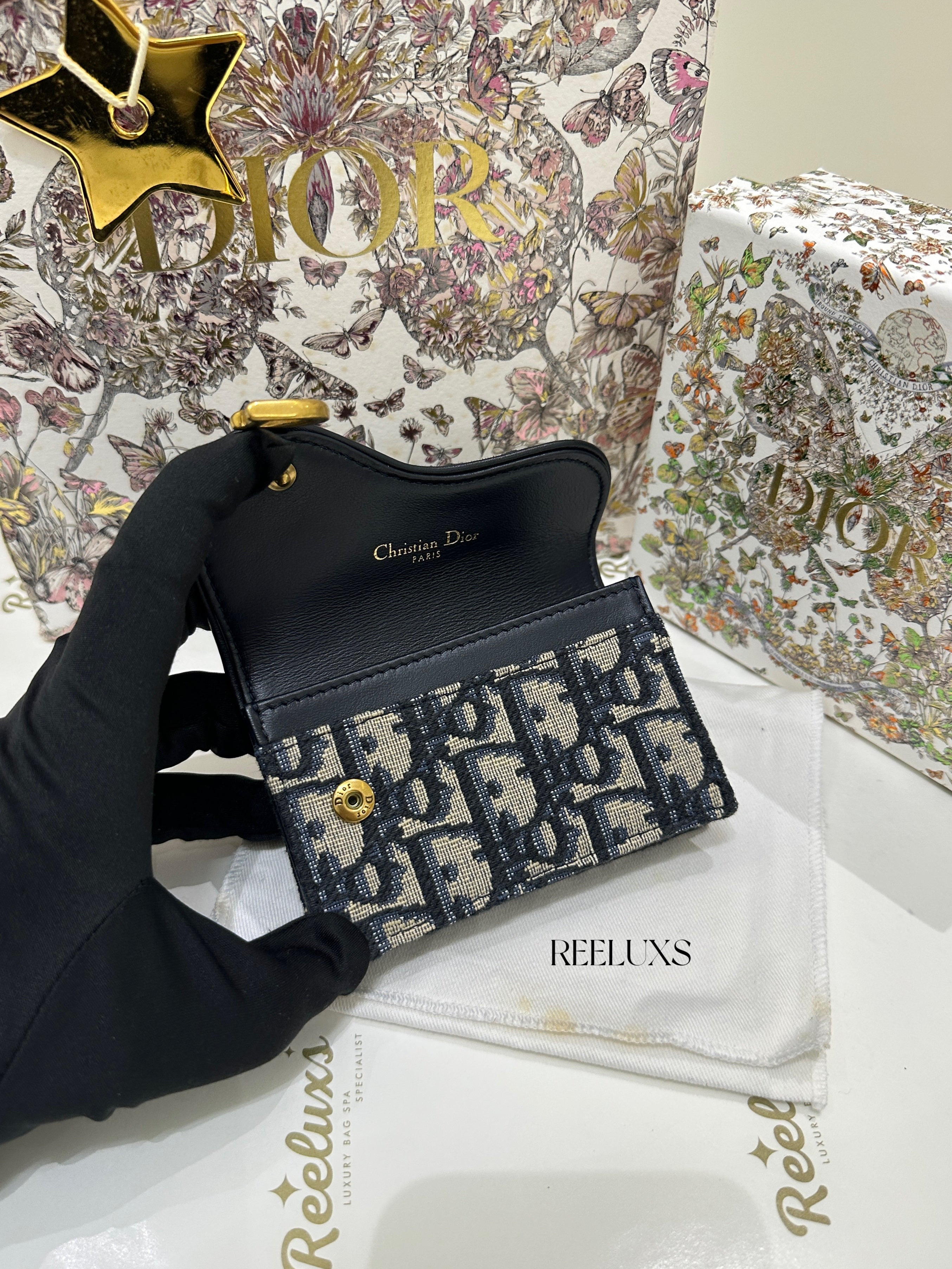 CHRISTIAN DIOR Saddle Bloom Card Holder
