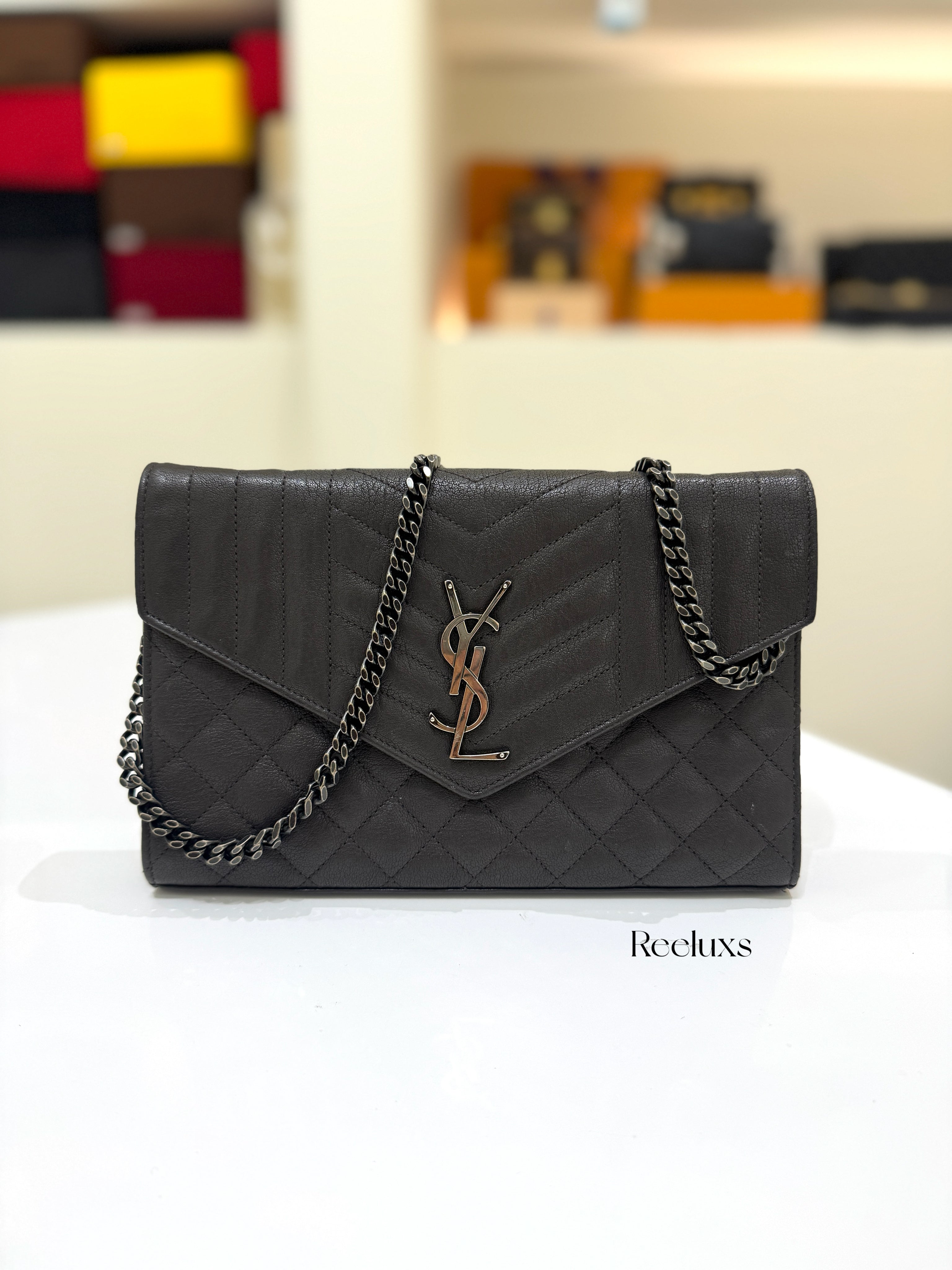 YVES SAINT LAURENT YSL Triquilt Envelope Leather (WOC) Slingbag