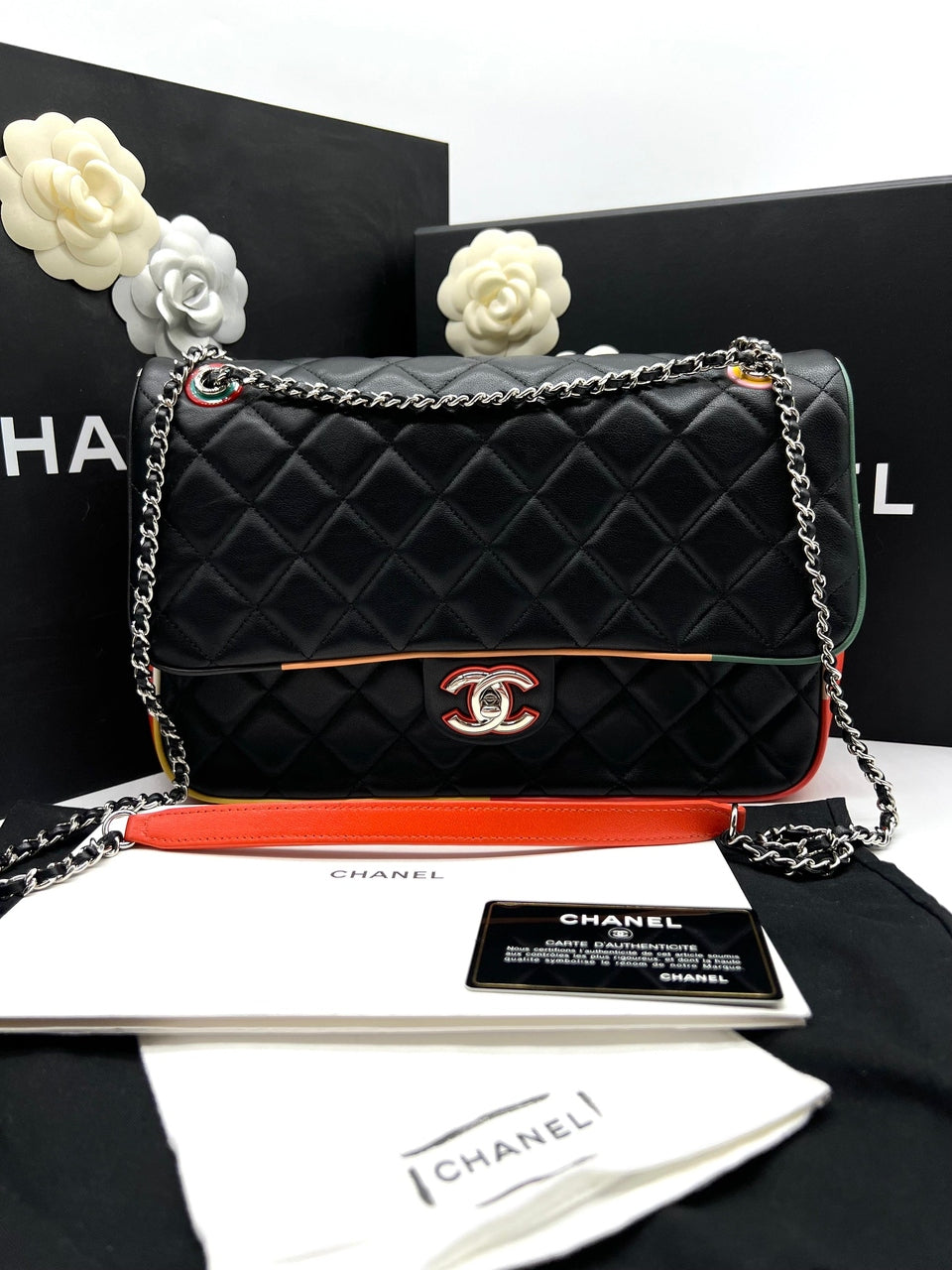 CHANEL Quilted Lambskin Jumbo Cuba Multi-Color Flap Bag - Reeluxs 