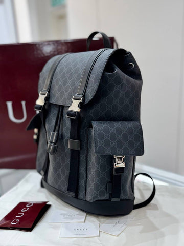 Fullset GUCCI GG Monogram Pattern Print Coated Canvas Backpack