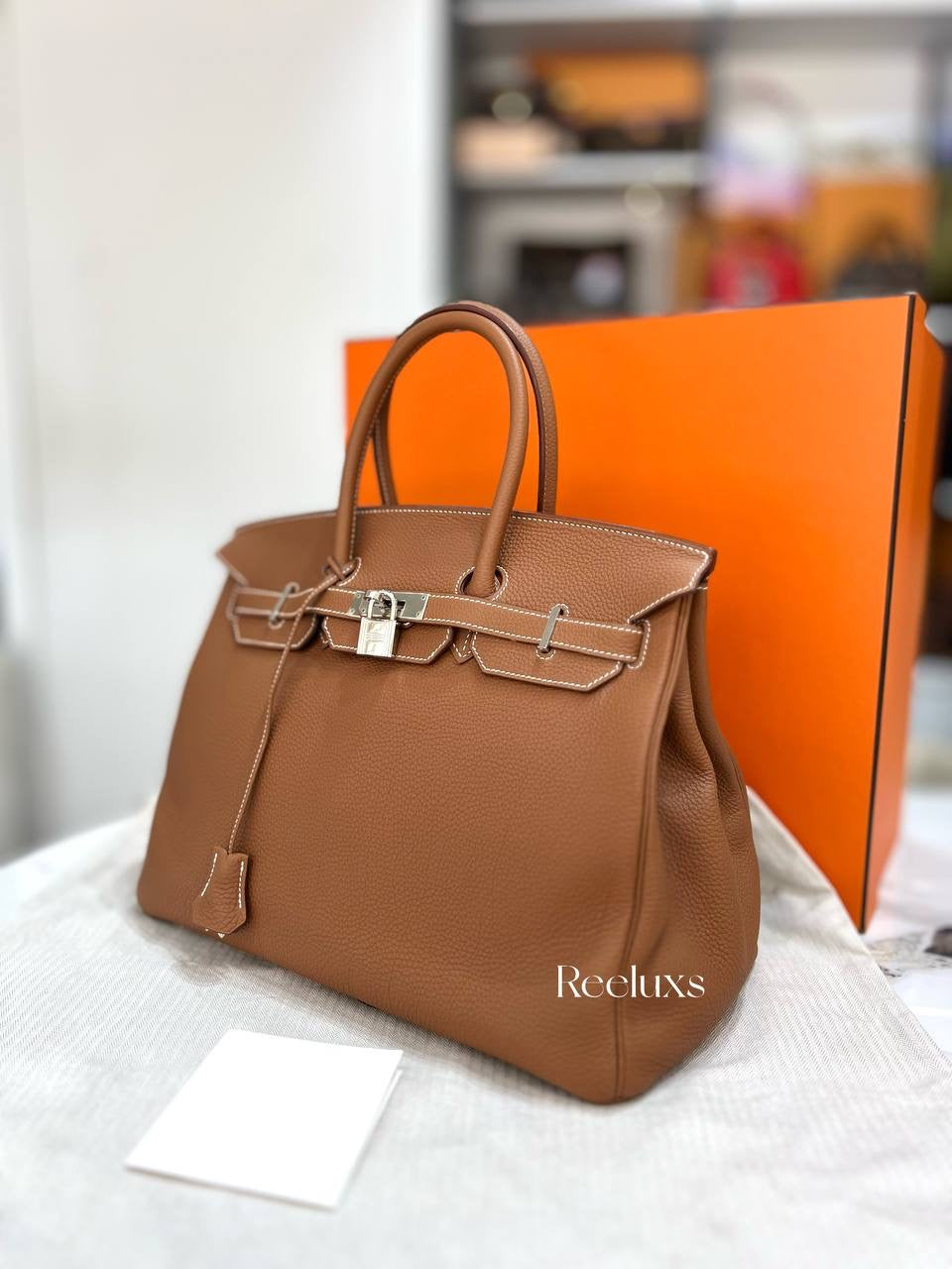 HERMES Birkin 35 Handbag in Gold Togo Leather with Palladium Hardware