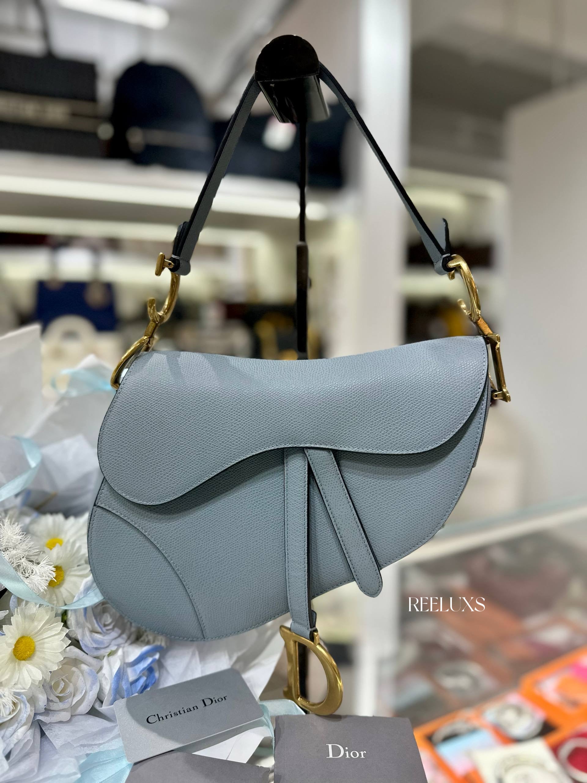 CHRISTIAN DIOR Grained Calfskin Saddle Bag