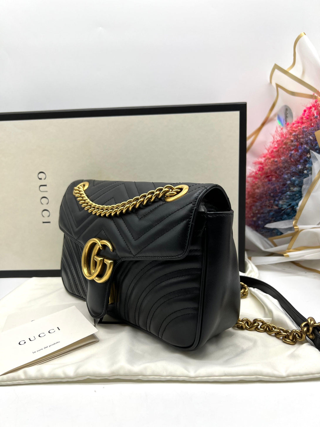 GG Marmont Black Mini Matelassé Shoulder Bag - Reeluxs 