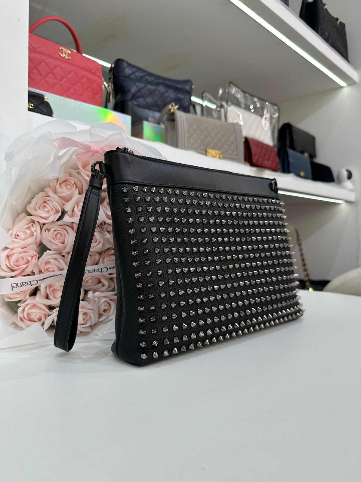 CHRISTIAN LOUBOUTIN Funky Spiked Leather Pouch In Black