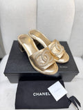 Chanel Gold Leather CC Slide Sandals