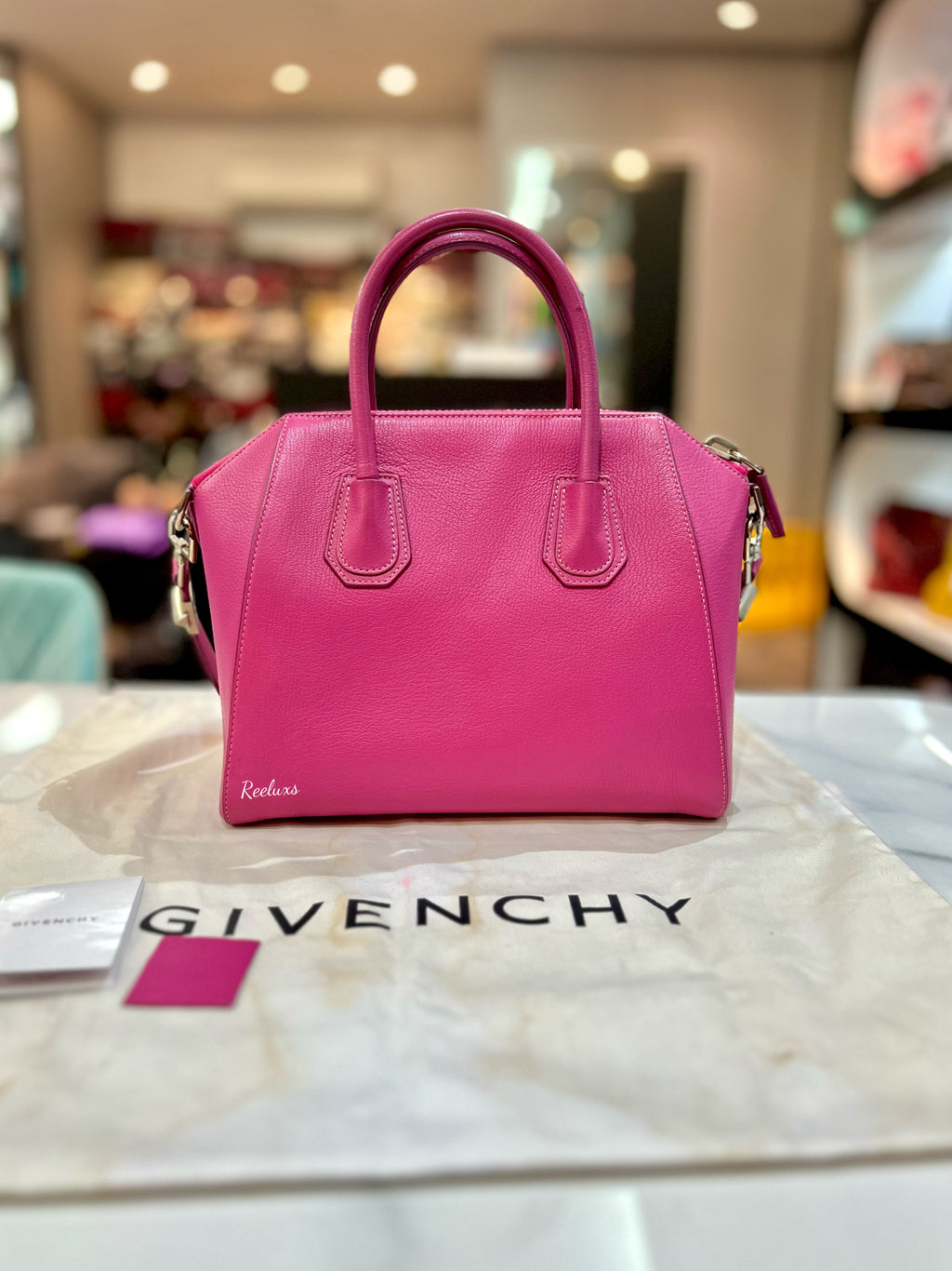 GIVENCHY Magenta Leather Small Antigona Satchel
