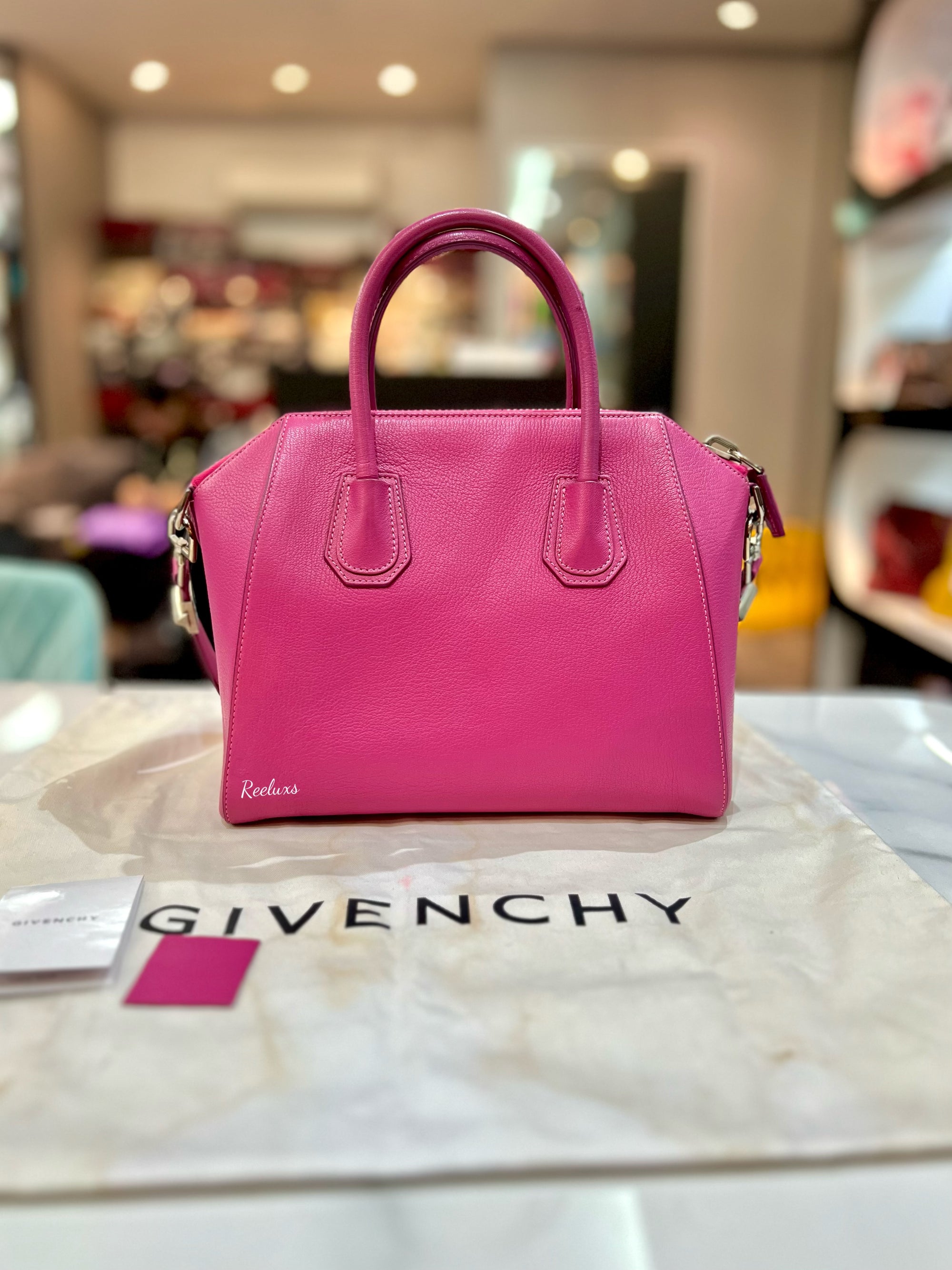GIVENCHY Magenta Leather Small Antigona Satchel