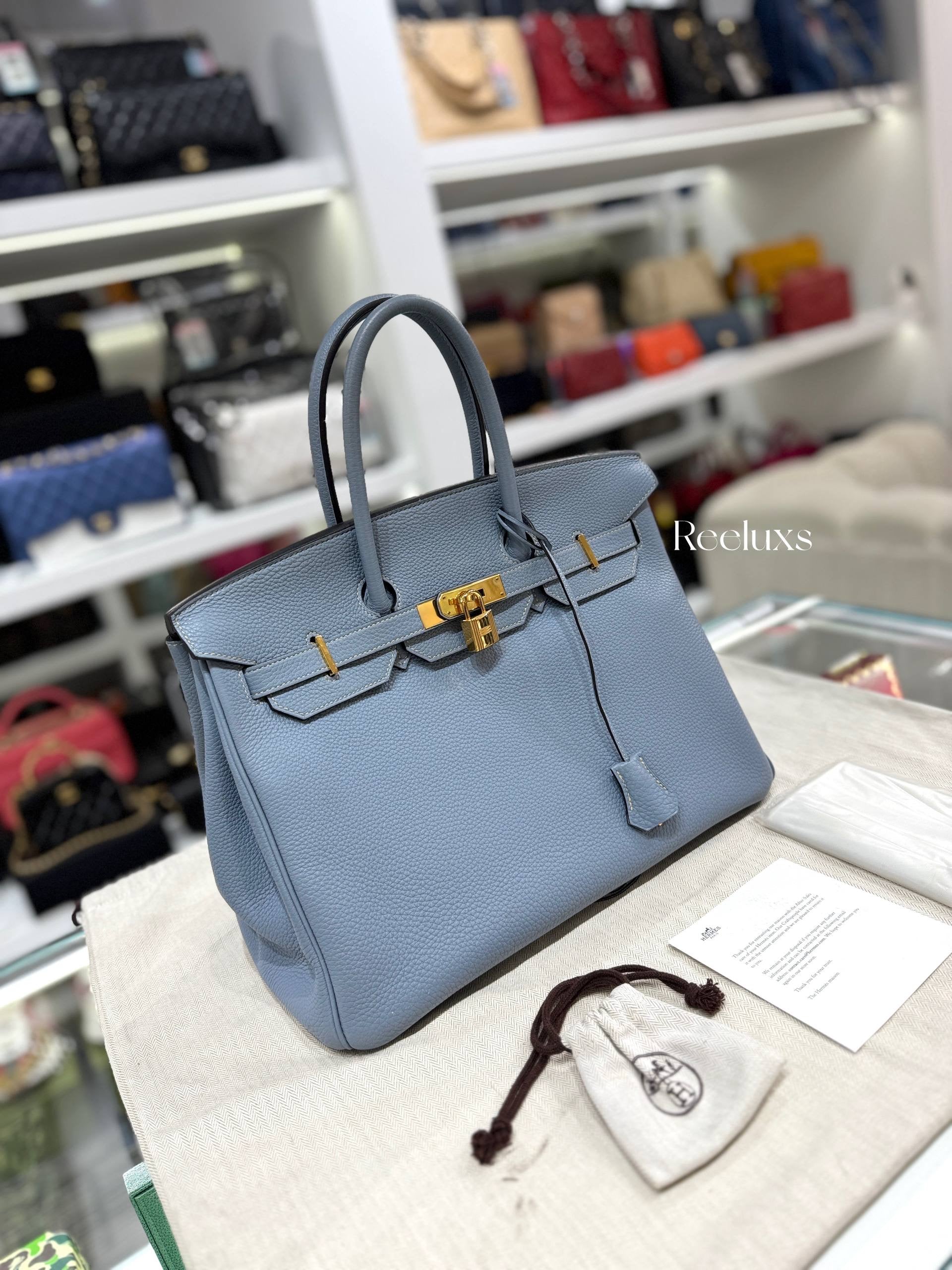 Hermès Birkin 35 Bleu Lin Togo Gold Hardware