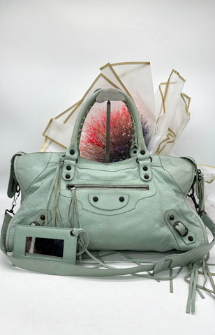 BAlENCIAGA Mint Green Leather Giant Part Time RH Tote - Reeluxs 